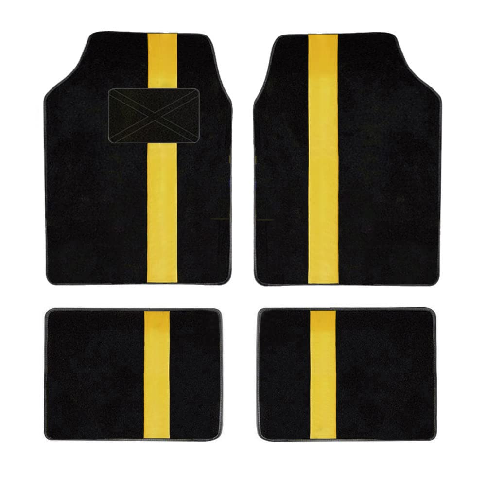 Universal Fit Aoyade Carpet Floor Mats for SUV, Truck, Sedan & Van - 4-Piece All-Weather Car Mats Set (Black with Yellow) | Durable Protection for Daily Commute, Road Trips & Family Travel