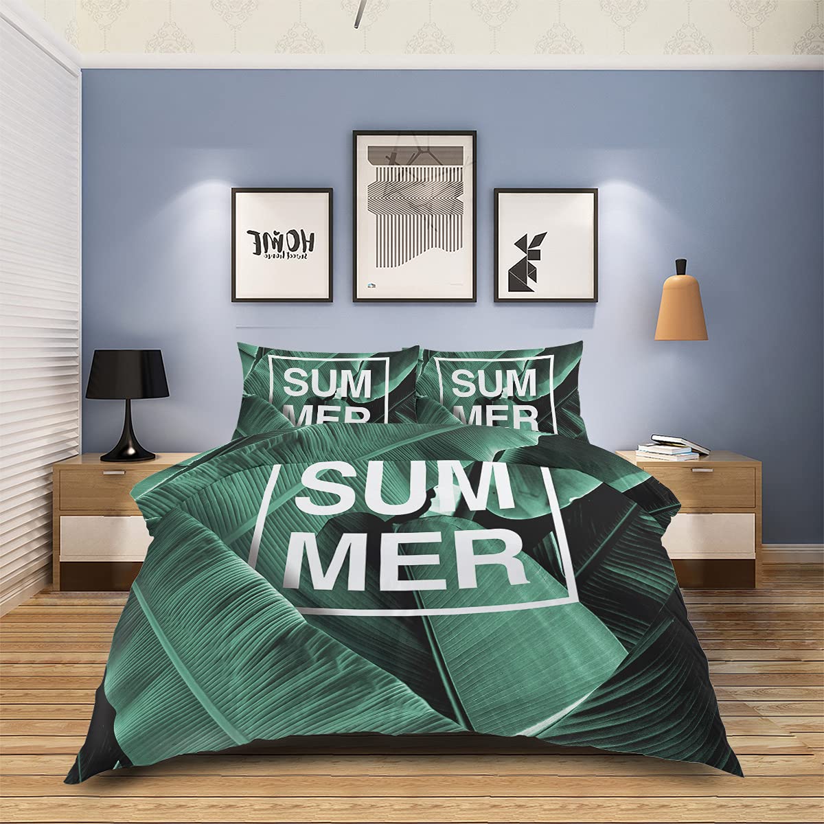 Palm Tree Duvet Cover Set 4Pieces - Wrinkle & Stain Resistant Tropical Leaf Bedding for Master Bedroom, Guest Room, Kids Room | Evergreen Lush Design for Beach House, Summer Decor, Boho Chic Style