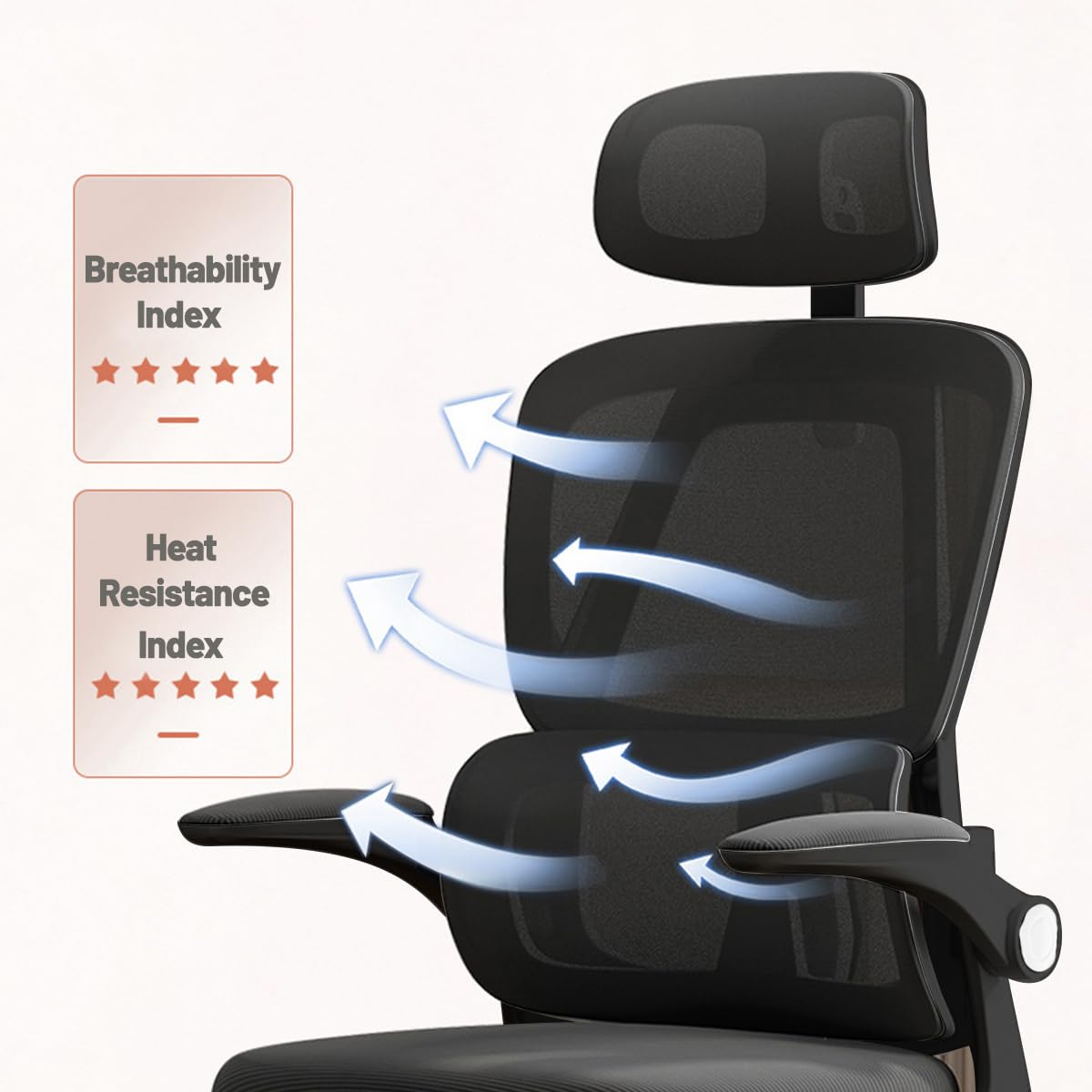 Ergonomic Office Chair with Flip-Up Armrests & Lumbar Support - High Back Mesh Computer Desk Chair, Adjustable Headrest Swivel Task Chair for Home Office & Gaming - Black | Perfect for Long Work Hours & PC Gaming Sessions
