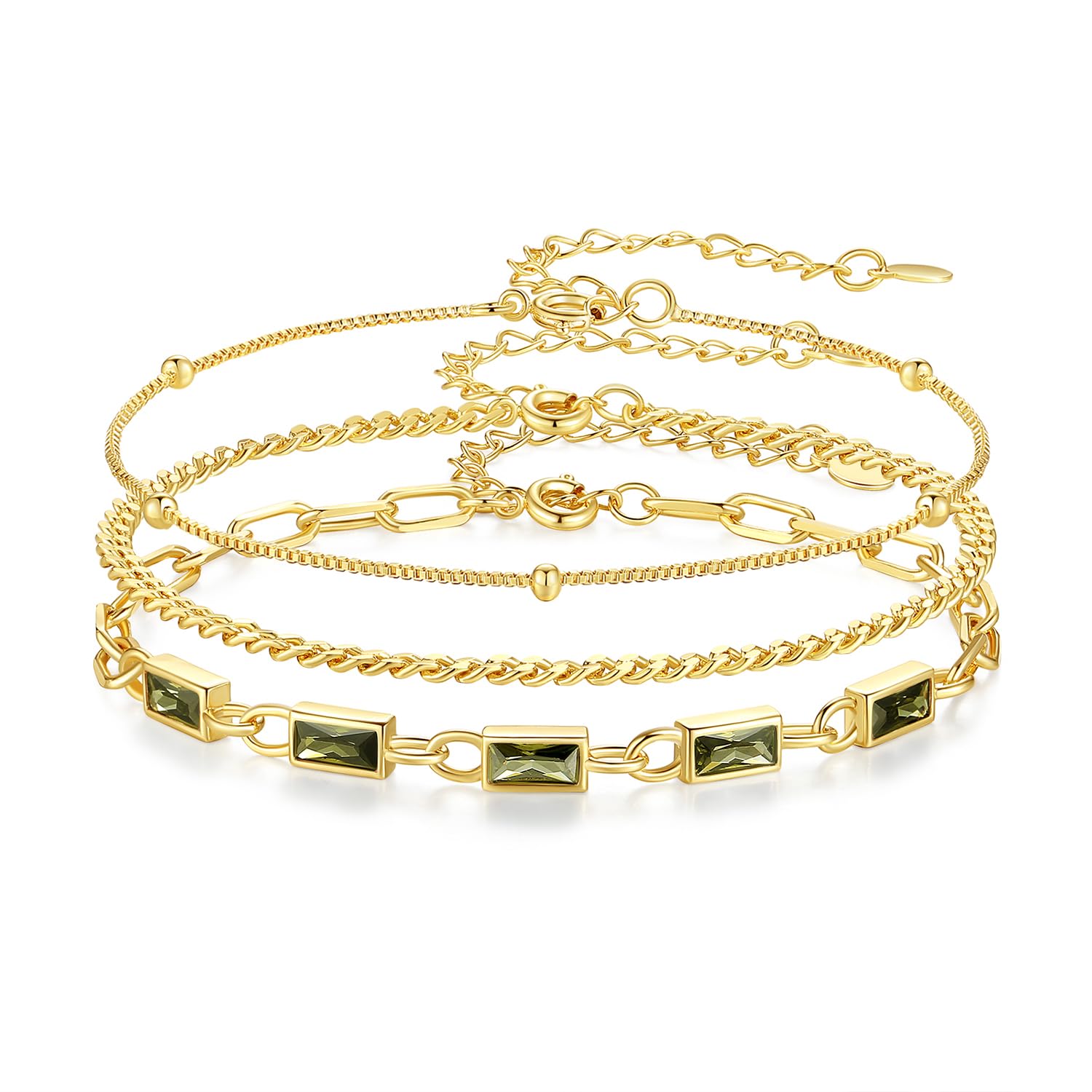 18K Gold Plated Birthstone Bracelet for Women - Dainty Stackable Paperclip Chain Jewelry Set, Valentine's Day Gift for Her | Perfect for Everyday Wear, Layering & Special Occasions