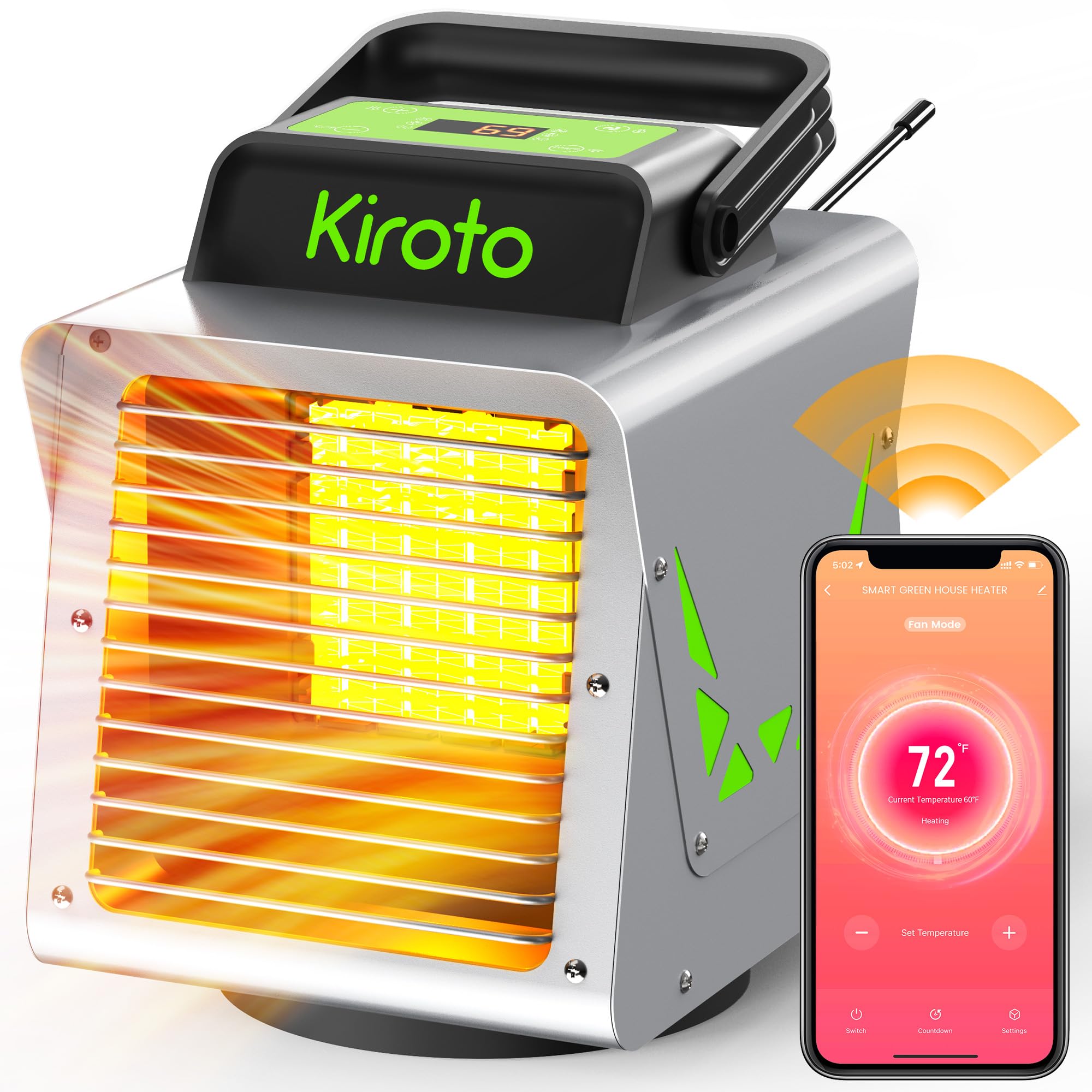 1500W Smart Greenhouse Heater with Thermostat & APP Remote Control - Portable Electric Heater for Plants, Vegetables, Flowers - Safe Indoor/Outdoor Use for Greenhouses, Grow Tents, Garages, and Home Gardens