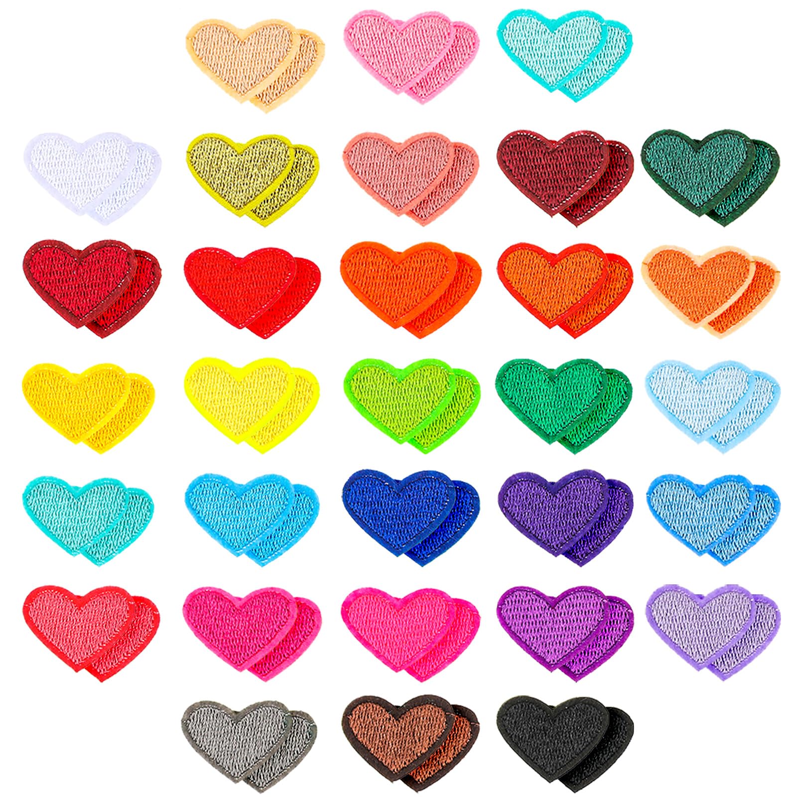 Bremorou 62 Pcs Colorful Heart Iron-On Patches - Mini Embroidered Appliques for Clothes, Hats, Jeans, DIY Backpacks & Shoes | Perfect for DIY Fashion, Costume Design & Outfit Customization