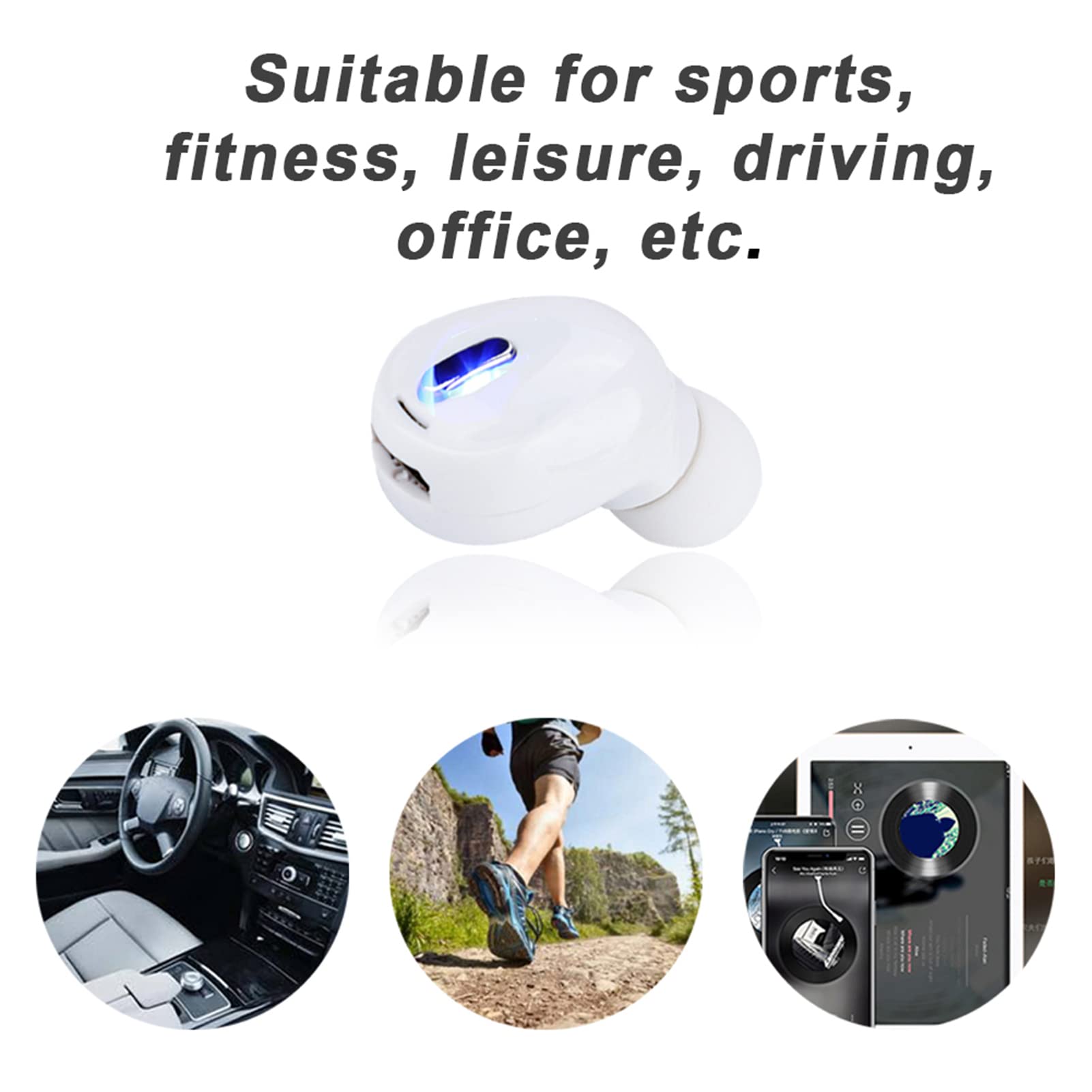 Lazmin Mini Invisible Single Bluetooth 5.0 Wireless Earbud - Universal Sports Earphone for Running, Gym & Workouts - Hands-Free Car Headset for Driving - Compatible with All Smartphones (White) - Perfect for Business, Office & Commuting