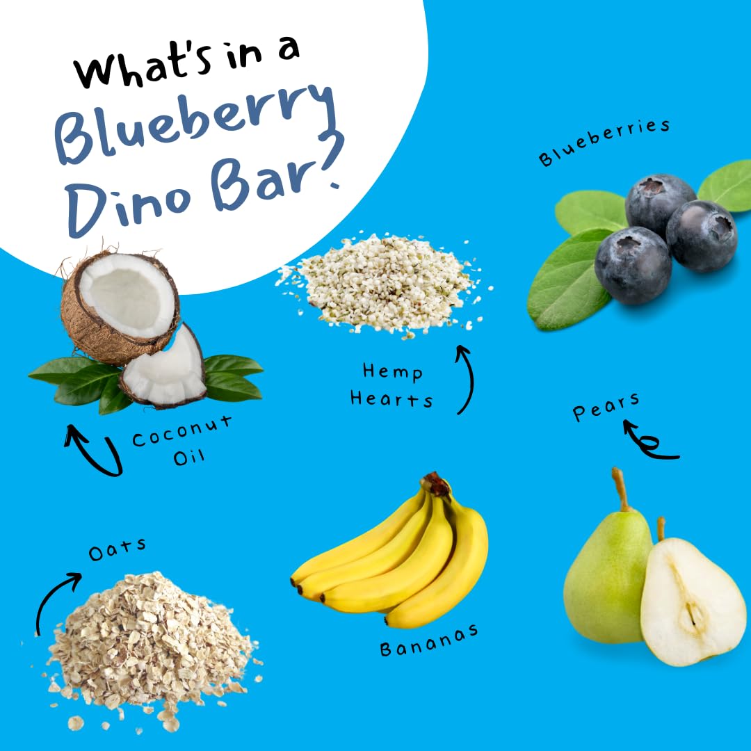 Organic Dino Bars for Kids - Healthy Fruit & Oats Snacks with Hemp Hearts & Coconut Oil | Blueberry, Strawberry & Mango Flavors | Edible Paper Wrapped Toddler Snacks | Variety Pack of 30 | Perfect for Lunchboxes, School Snacks & On-the-Go Nutrition | Ages 1+