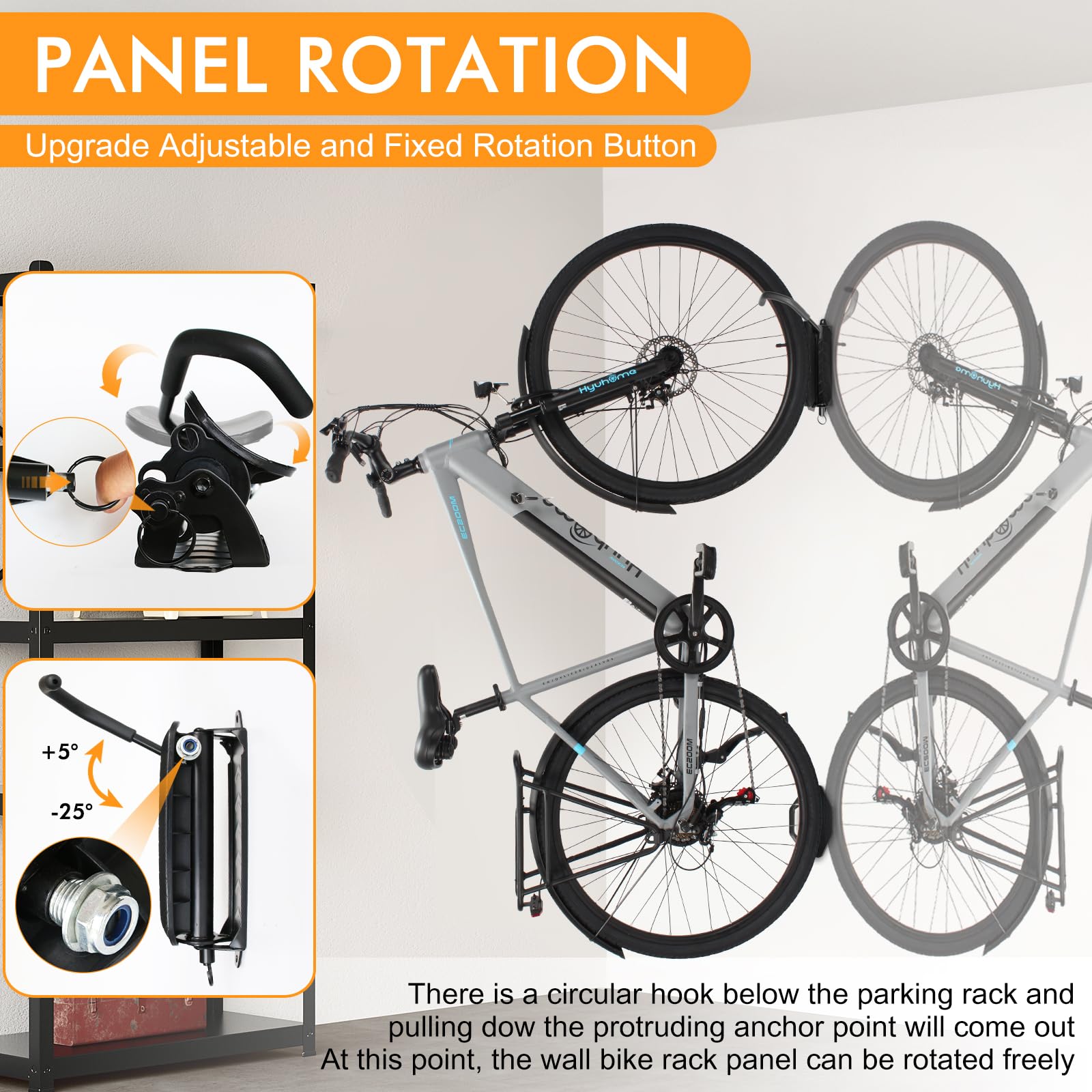 MILADO 4-Pack Heavy Duty Swivel Bike Wall Mount Rack - Space Saving Garage Bike Hooks & Hanger for Mountain, Road Bikes - Holds Up to 66lbs - Perfect for Home, Apartment & Small Space Organization