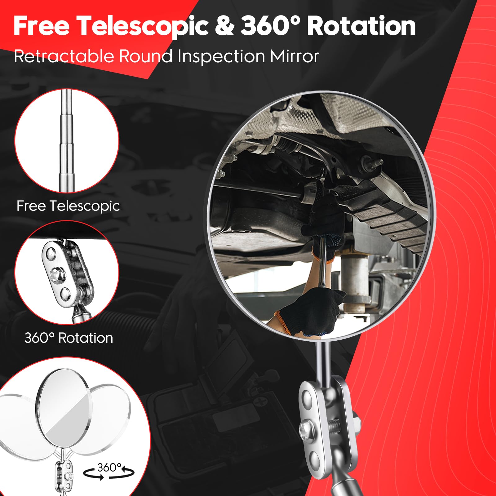 Extendable Magnetic Pickup Tool Set with LED Flashlight & 360° Swivel Inspection Mirror - Perfect Mechanic Gadget for DIY, Auto Repair, Home Maintenance - Great Gift for Men, Dad, Boyfriend, Husband, Handyman (Works in Tight Spaces & Dark Areas)