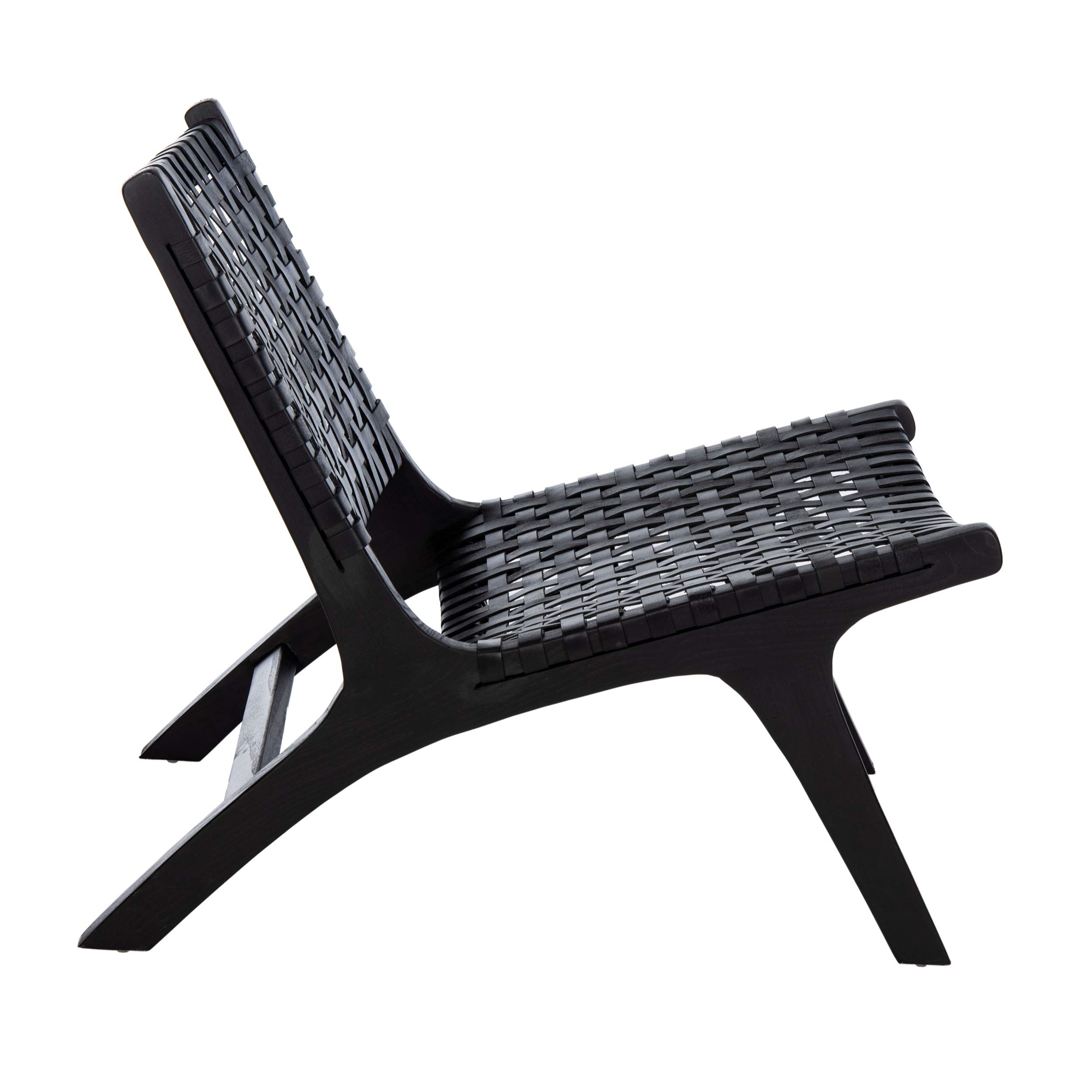 Safevieh Luna Black Leather Woven Accent Chair - Modern Living Room, Office & Lounge Seating Furniture for Home Decor