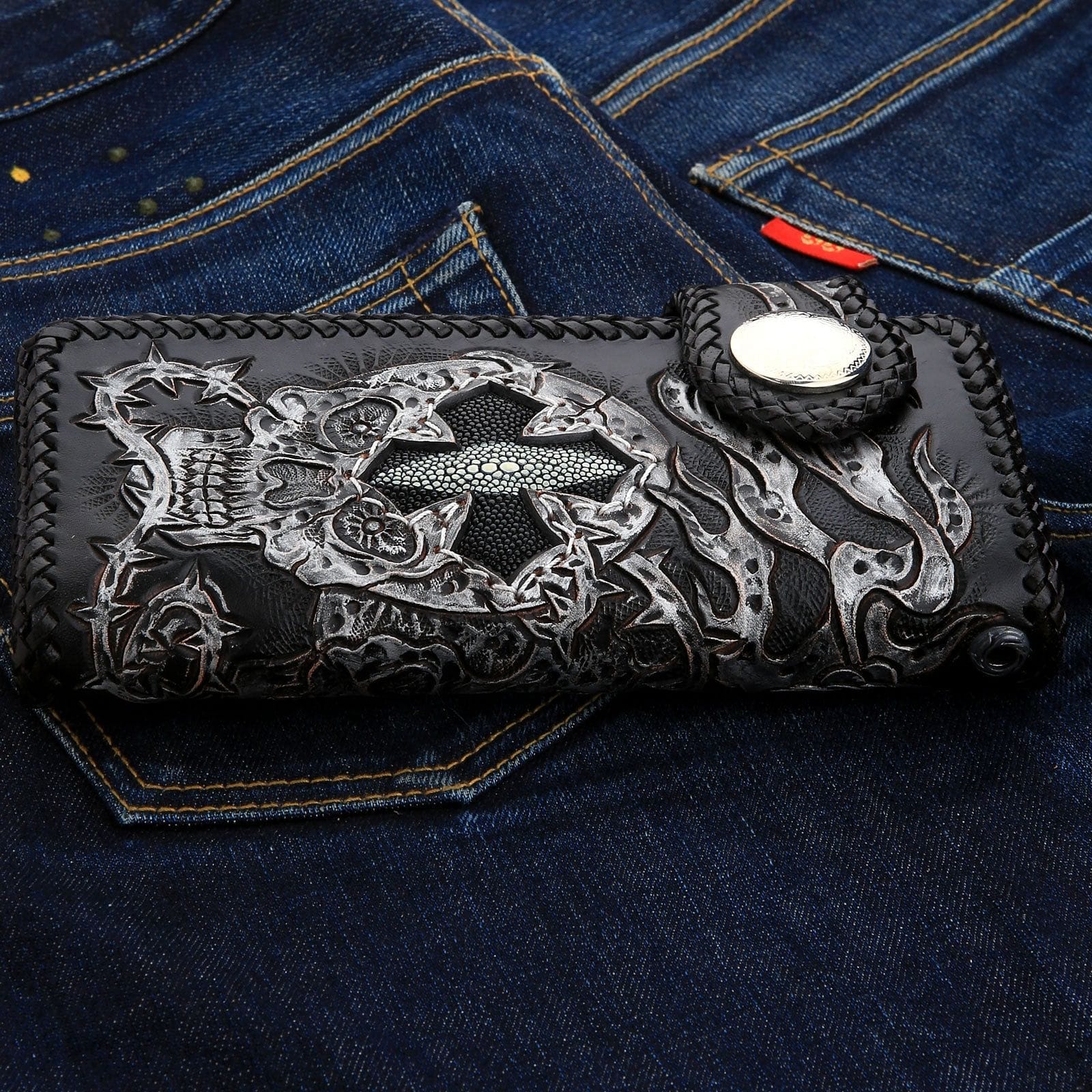 Rider Demon Stingray Genuine Leather Biker Wallet for Men - Stylish Motorcycle Accessory & Everyday Carry