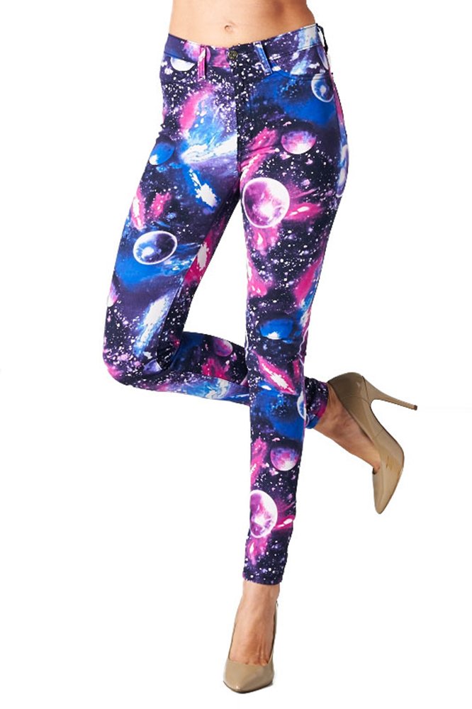 Angry Rabbit Women's Galaxy Print High Waist Skinny Jeans - Stretchy Denim Pants for Casual Outfits & Night Out