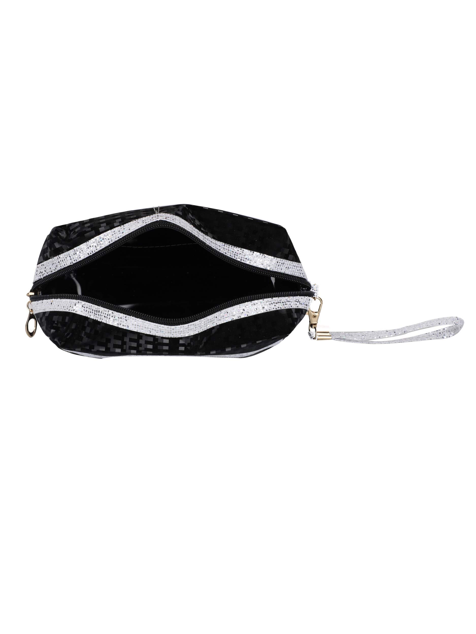FabSeasons Small Handy Toiletry Bag for Women - Waterproof Cosmetic & Travel Makeup Pouch with Bling (Black) - Perfect for Gym, Vacation & Daily Essentials Organization