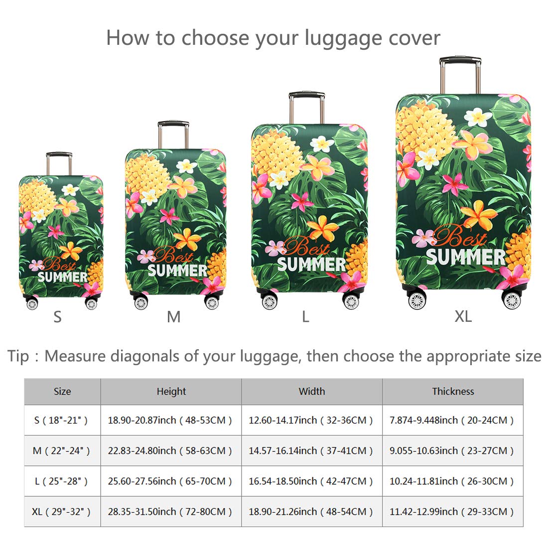 TRAVEL KIN Thickened Luggage Cover - Washable Spandex Suitcase Protector for 18/24/28/32 Inch Bags (Size M Fits 22