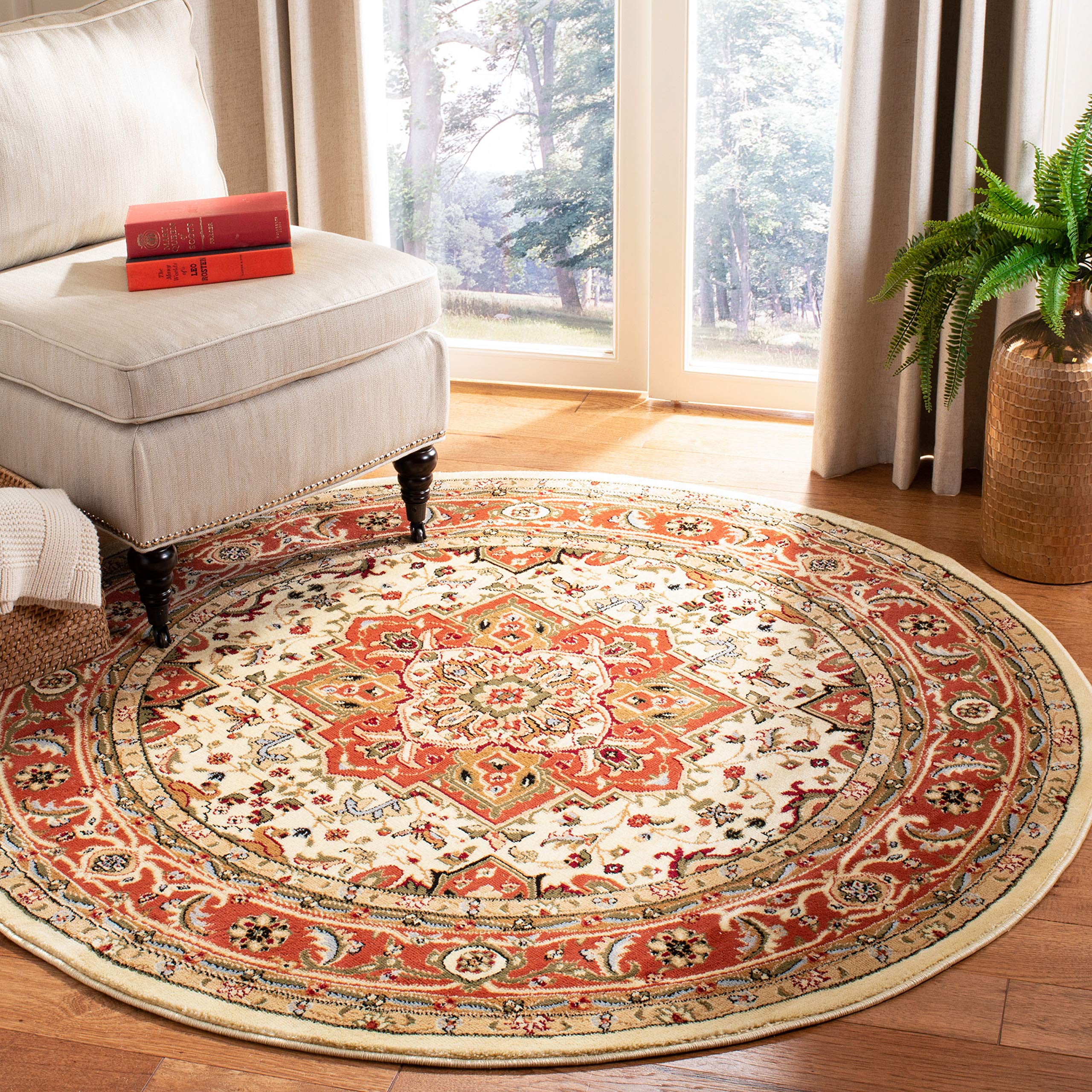 SAFAVIEH Lyndhurst Collection 8' Round Ivory/Rust LNH330R Traditional Oriental Non-Shedding Area Rug for Dining Room, Entryway, Living Room & Bedroom | Durable & Stylish Home Decor
