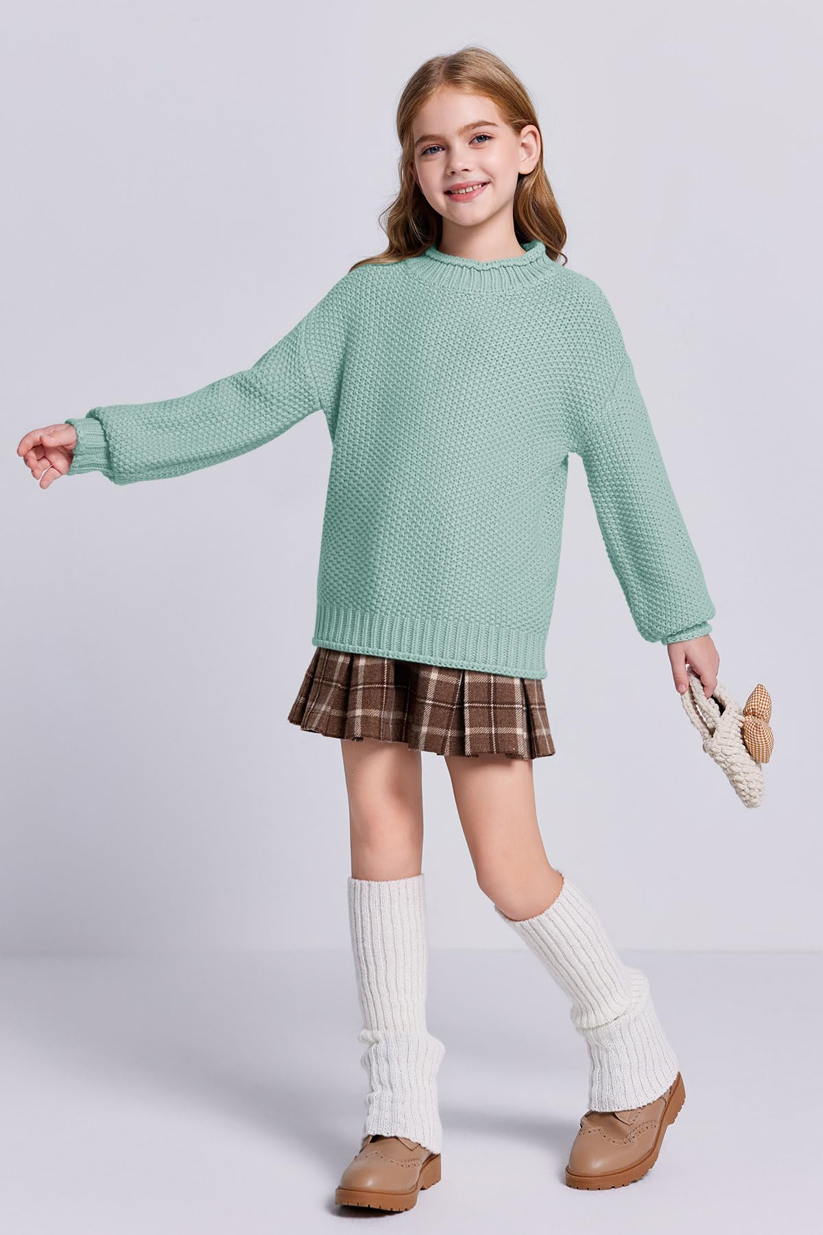 Imily Bela Girls Chunky Knit Turtleneck Sweater - Batwing Sleeve Pullover Jumper for Kids | Warm Winter Outfit for School, Playdates & Holiday Photos