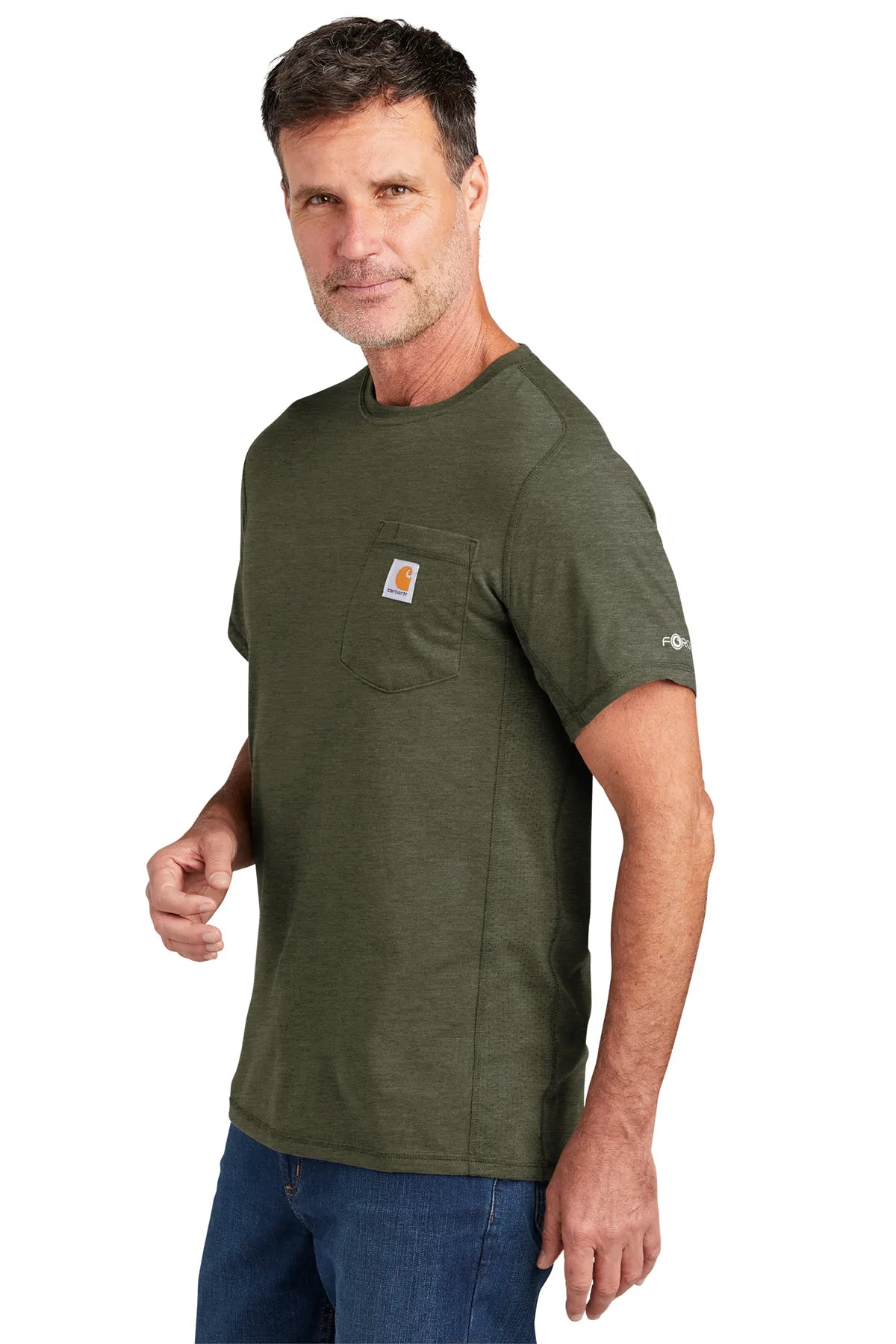 Carhartt Force Custom Pockets T-Shirt for Men - Basil Heather | Durable Workwear Shirt with Utility Pockets | Ideal for Construction, Outdoor Work & Casual Wear