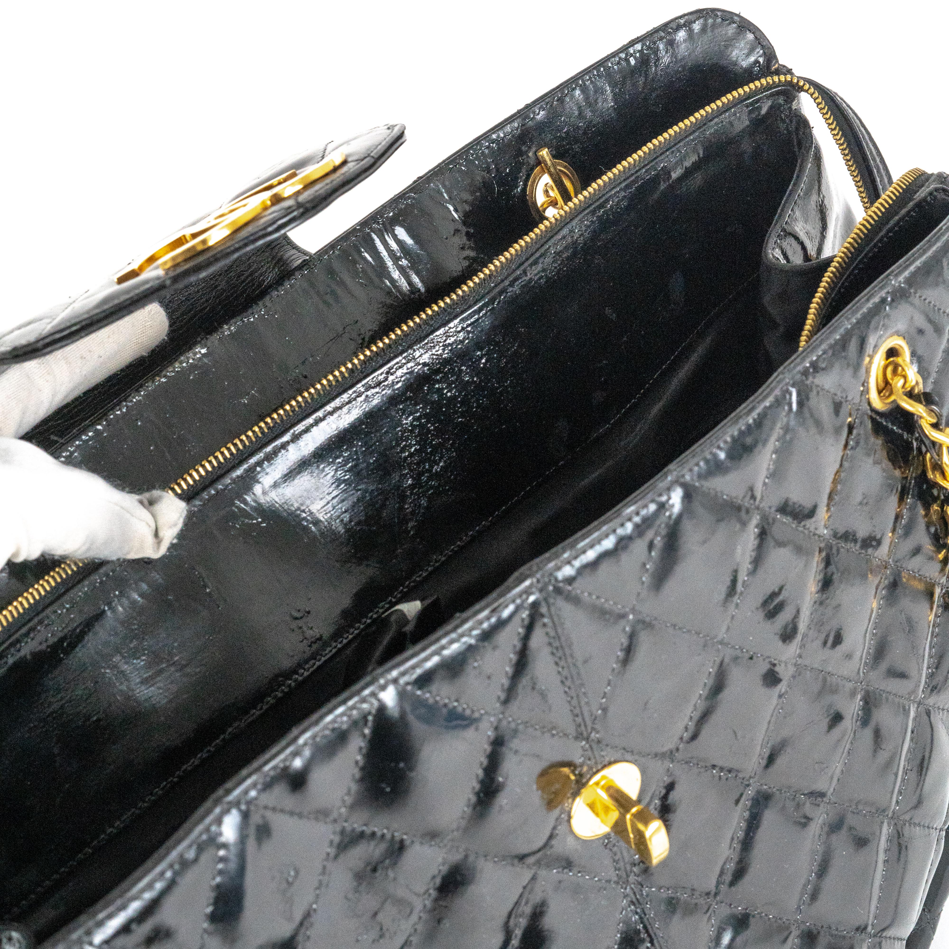 Chanel Supermodel Patent Leather Tote Bag - Black Luxury Handbag for Women | Perfect for Work, Travel & Everyday Use
