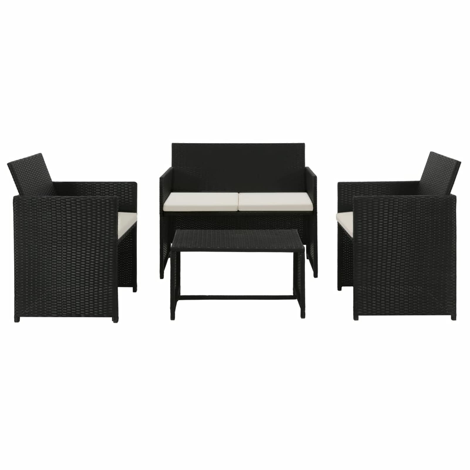 Festnight 4-Piece Outdoor Patio Furniture Set - Black Poly Rattan Lounge Couch with Cushions for Garden, Poolside, and Backyard Relaxation
