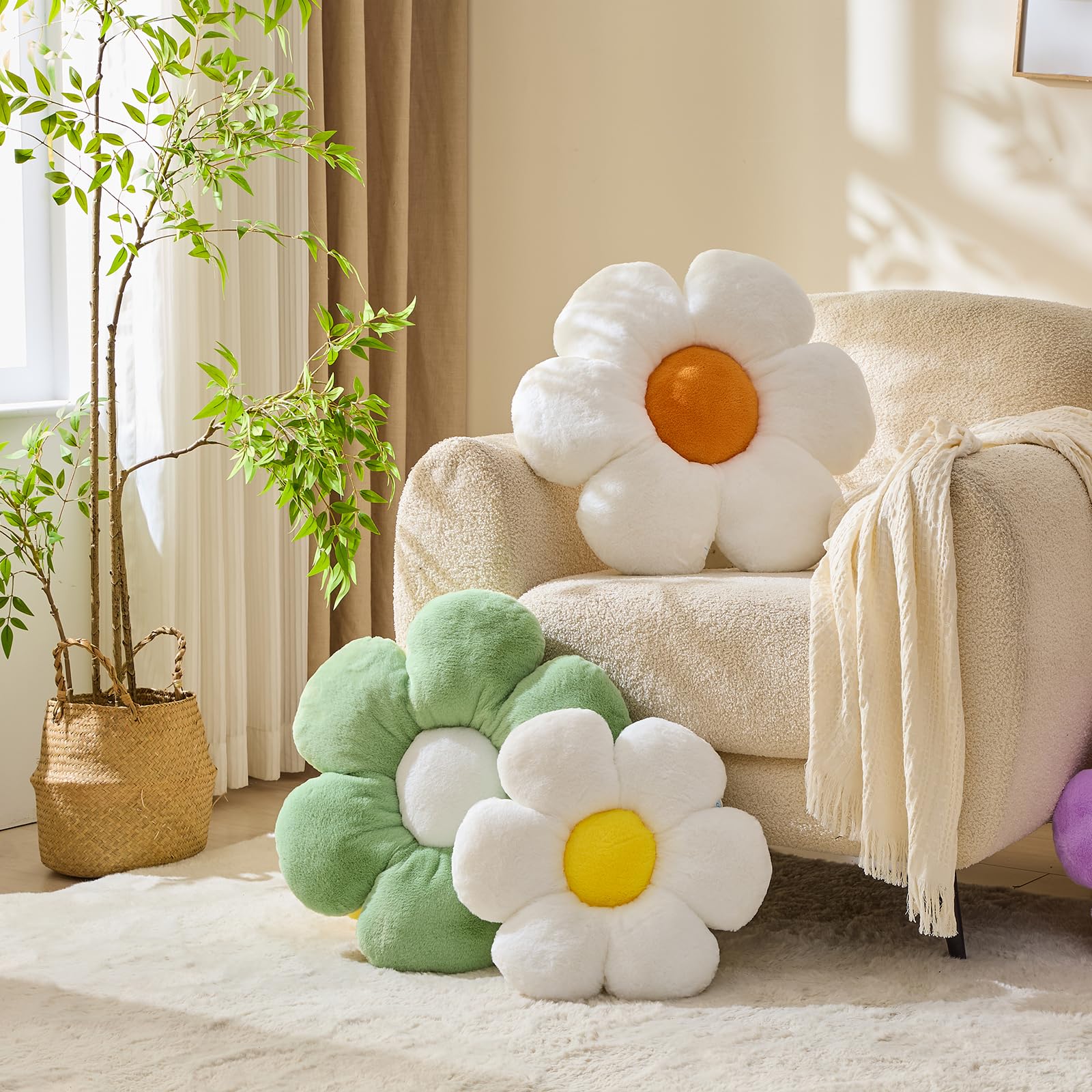 Cute Daisy Flower Pillow for Sofa Chair & Bed Decor - 15.74
