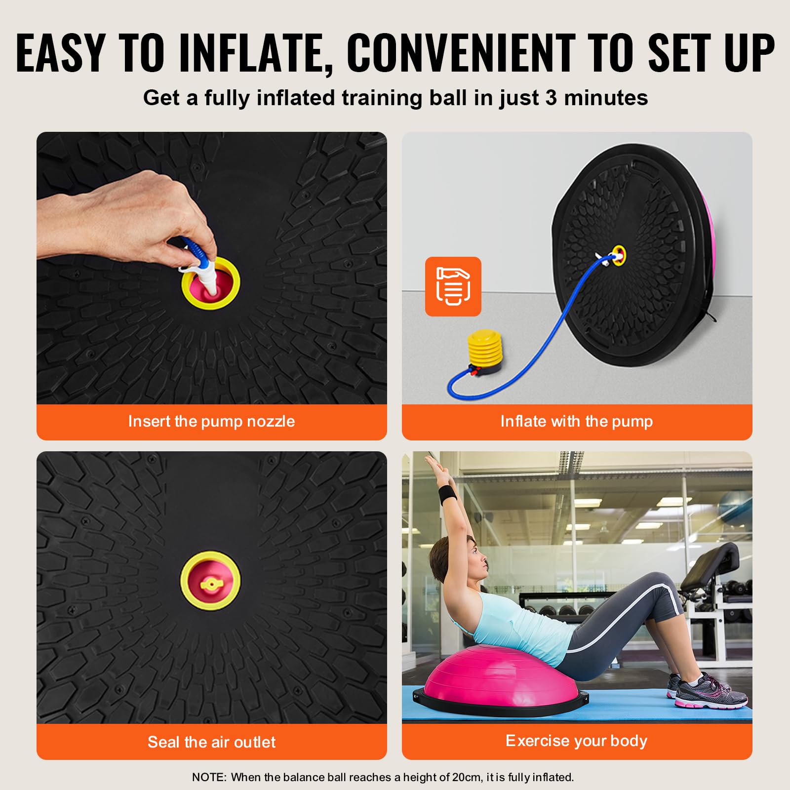 VEVOR 23/26 Inch Half Exercise Ball Trainer - 1500lbs Capacity Stability & Balance Ball with Resistance Bands & Foot Pump - Yoga Fitness Ball for Home Gym, Core Workouts, Pilates, Physical Therapy & Full Body Training (Black)