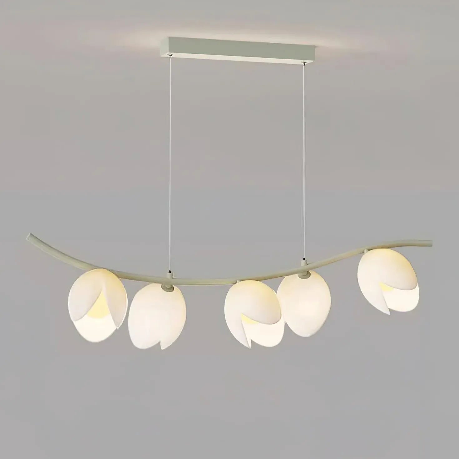 Modern Multi-Head White Flower Chandelier - Horizontal Pendant Lighting Fixture for Dining Room, Bedroom, or Living Room Decor