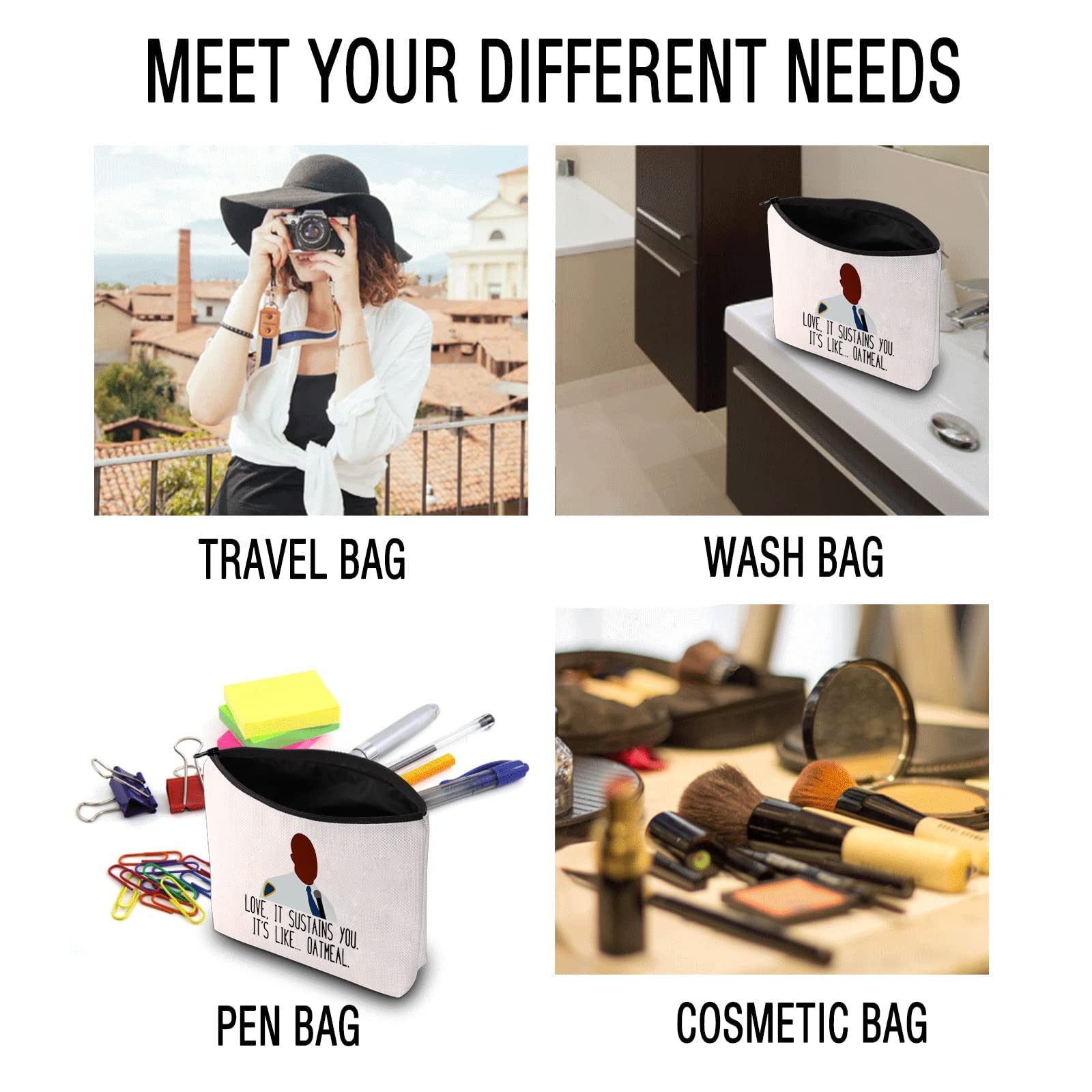 Brooklyn 99 Inspired 'Your Love Sustains Me Like Oatmeal' Makeup Bag - Perfect Gift for Fans, Cosmetics Storage & Travel Organizer - Great for Daily Use, Themed Parties & TV Show Enthusiasts