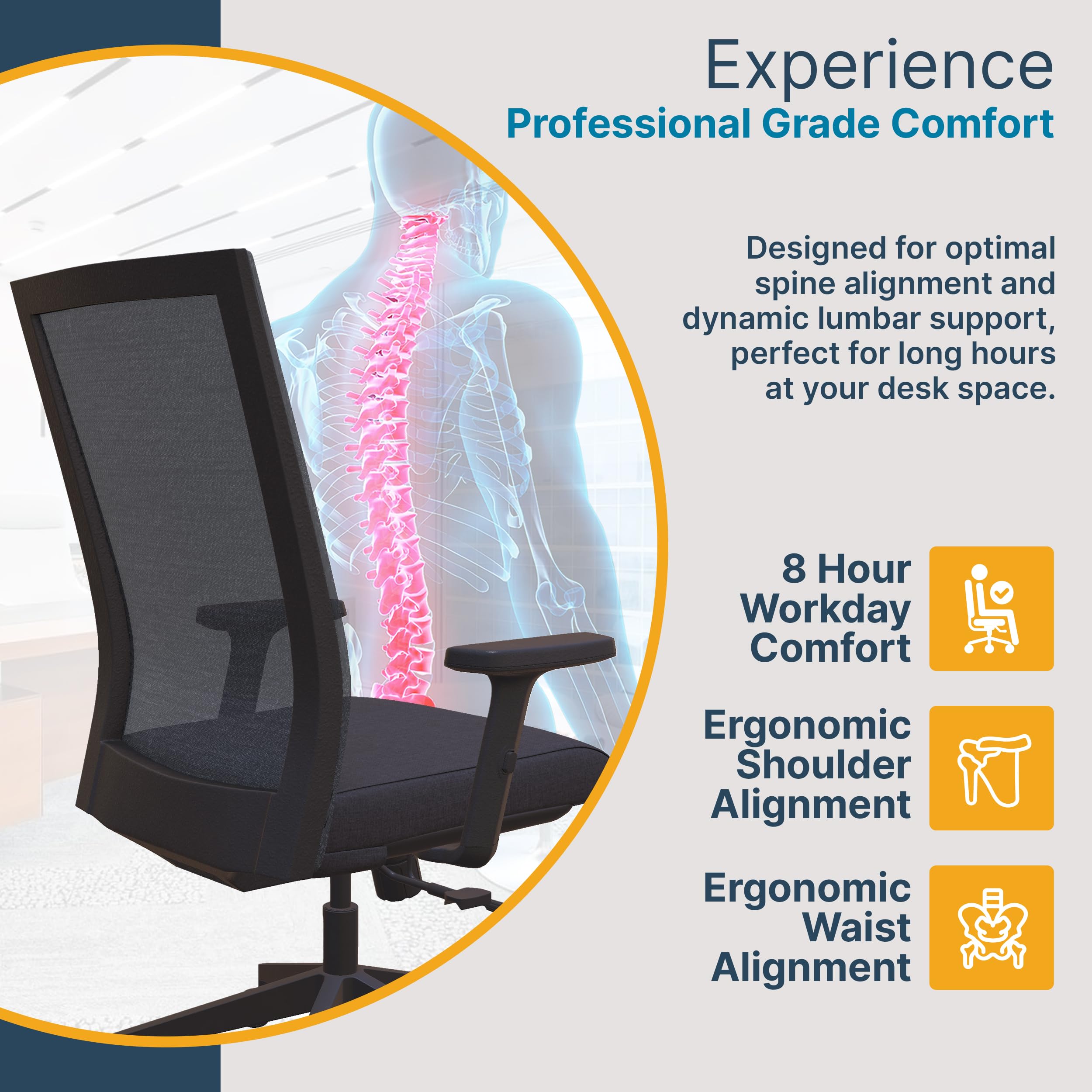 Ergonomic Mesh Office Chair with Adjustable Height & Tilt - Nexys Home Swivel Desk Chair with Wheels, Lumbar Support & Breathable Fabric for Long Work Hours - Perfect for Home Office & Gaming (Charcoal)