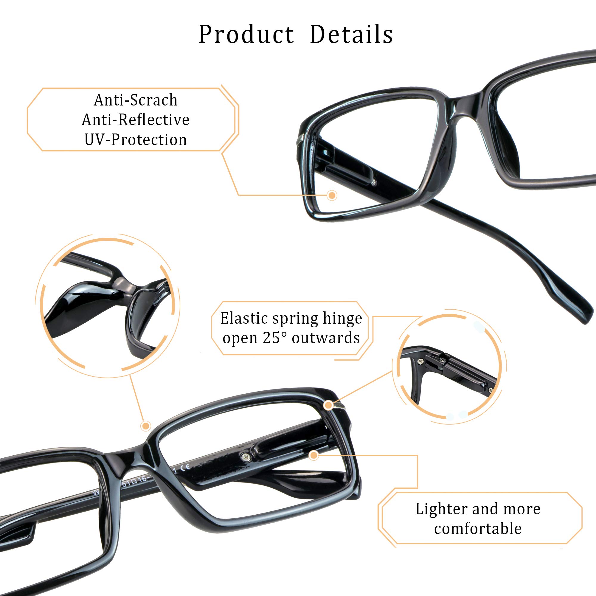 VisionGlobal 4 Pairs Blue Light Blocking Reading Glasses for Women & Men - Anti Eyestrain Computer Glasses with Stylish Rectangle Frames | Perfect for Office Work, Gaming & Screen Time