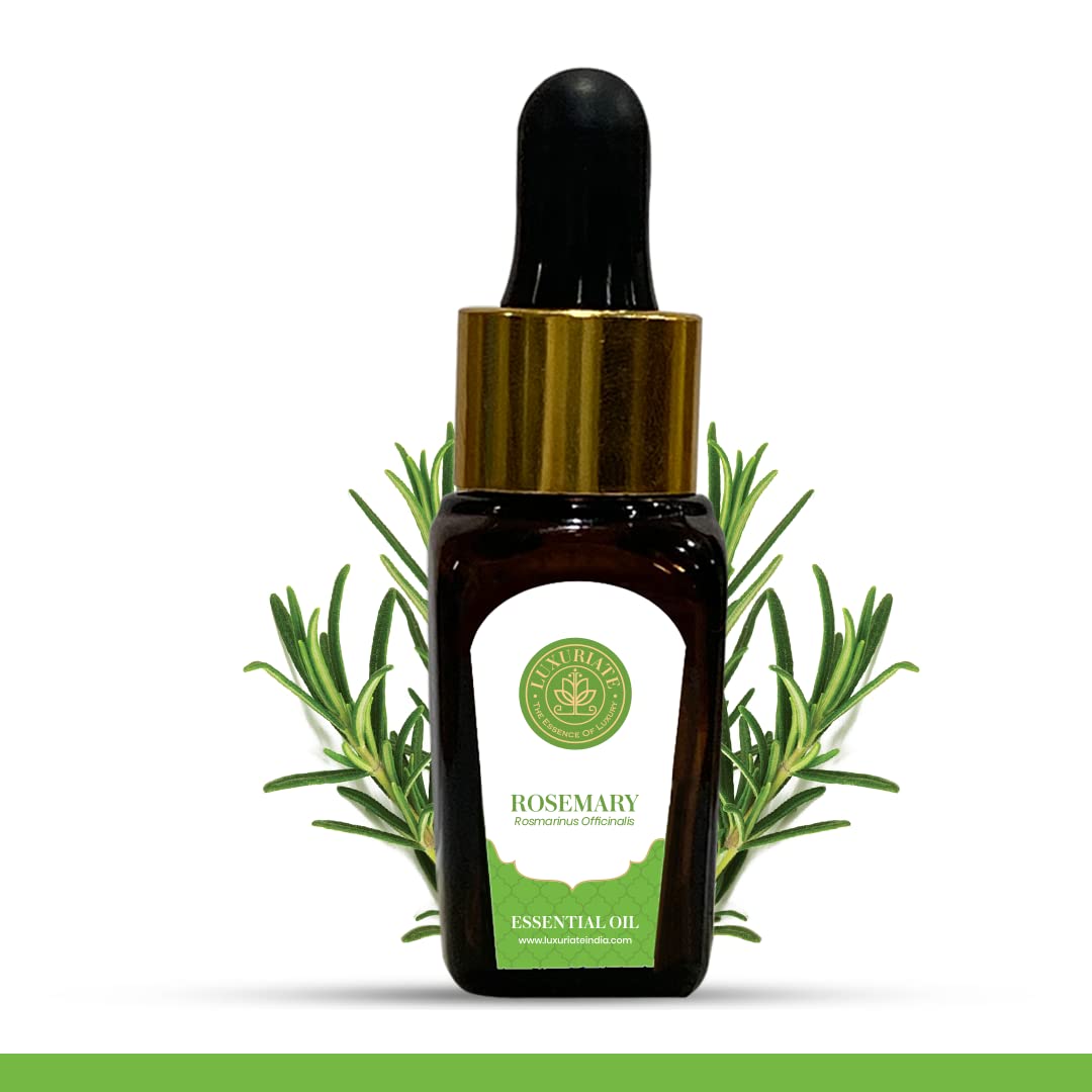 LUXURIATE 100% Pure Natural Rosemary Essential Oil for Hair Growth, Skin Care & Acne Treatment - Aromatherapy Oil for Diffusers, Home Fragrance (10ml) - Perfect for Spa, Massage & Relaxation
