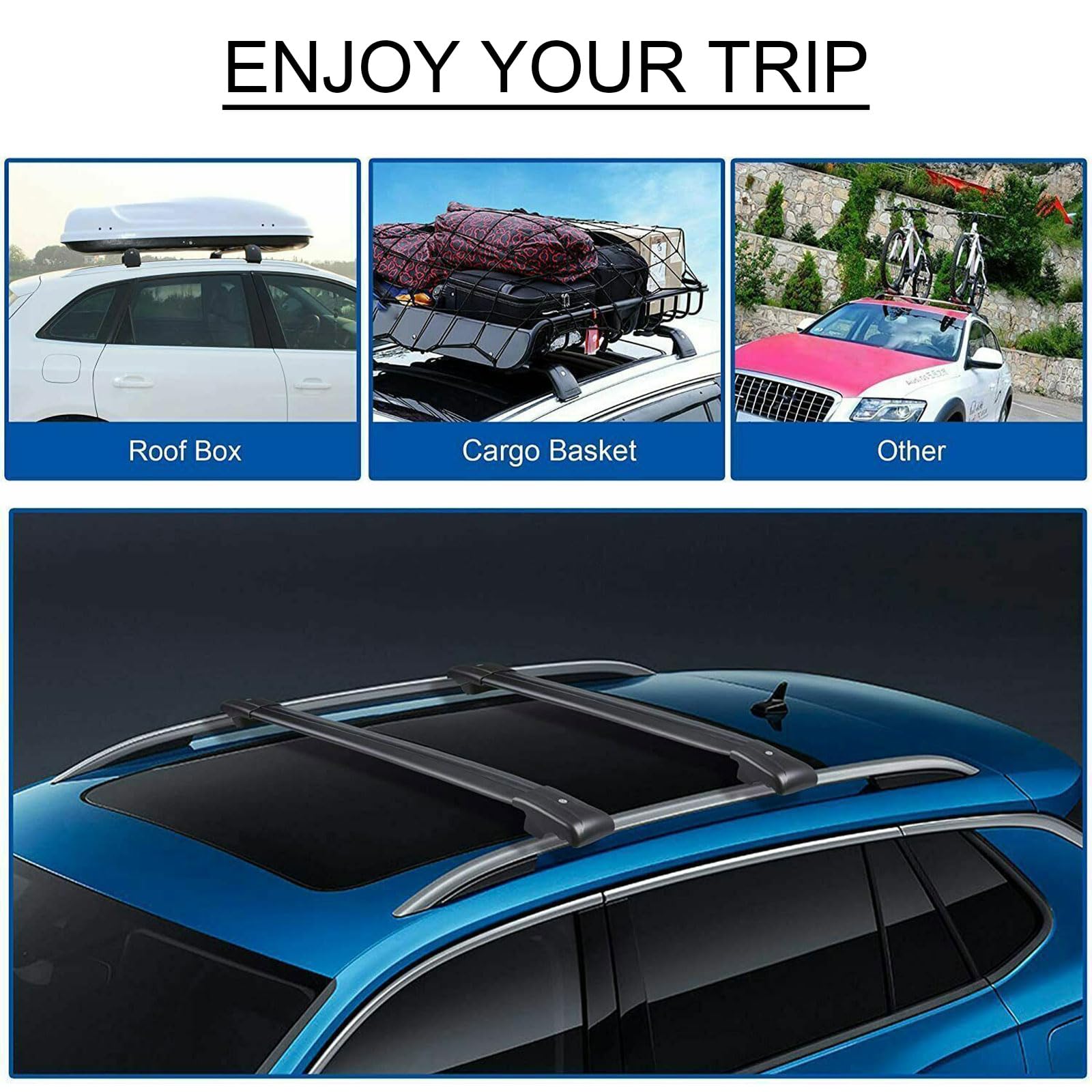 VERBANA Aluminum Roof Rack Cross Bars with Lock - Compatible with 2024 Hyundai Santa Fe | Lockable Luggage Rack for Rooftop Cargo Carrier, Kayak, Canoe, Bike & Snowboard (Black) | Perfect for Road Trips, Camping & Outdoor Adventures