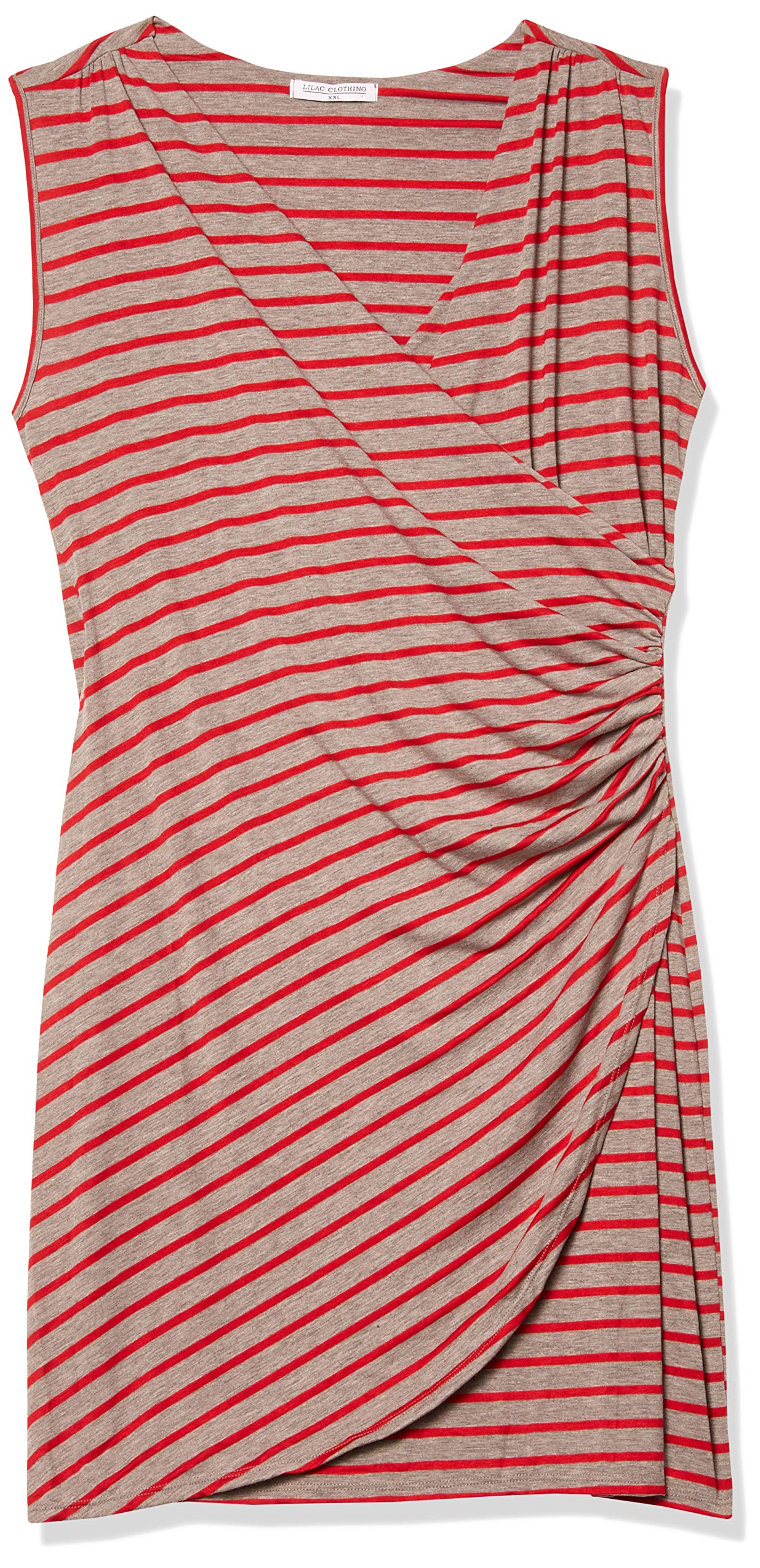 Lilac Maternity Women's Faux Wrap Dress - Grey/Tomato Stripe for Pregnancy & Nursing | Comfortable Maternity Wear for Work, Baby Shower & Special Occasions