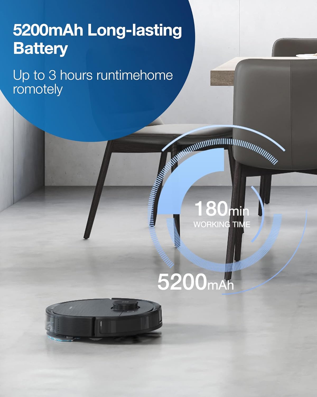 Ecovacs DEEBOT OZMO T8 AIVI Robot Vacuum and Mop Combo - Smart AI Laser Mapping, Object Recognition, Live Video Monitoring, 180min Runtime - Ideal for Hardwood Floors, Carpets & Pet Hair Cleaning (Black)