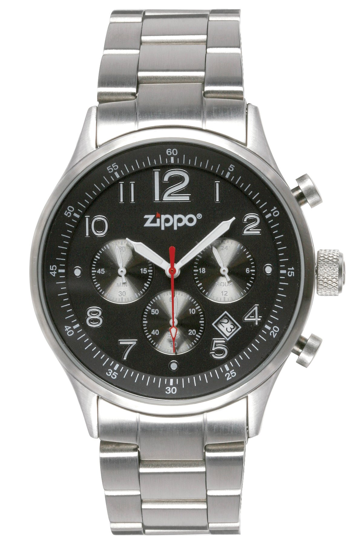 Zippo Sports Watch with Chronograph - Black Dial & Stainless Steel Band for Men - Waterproof Digital Watch for Running, Hiking & Outdoor Activities