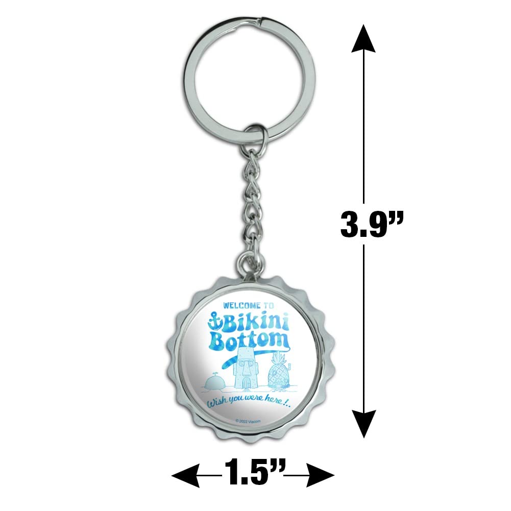 SpongeBob Bikini Bottom Welcome Keychain - Chrome Plated Metal Bottle Opener with Pop Cap - Perfect for Home Bars, Beach Parties & Collectible Gifts