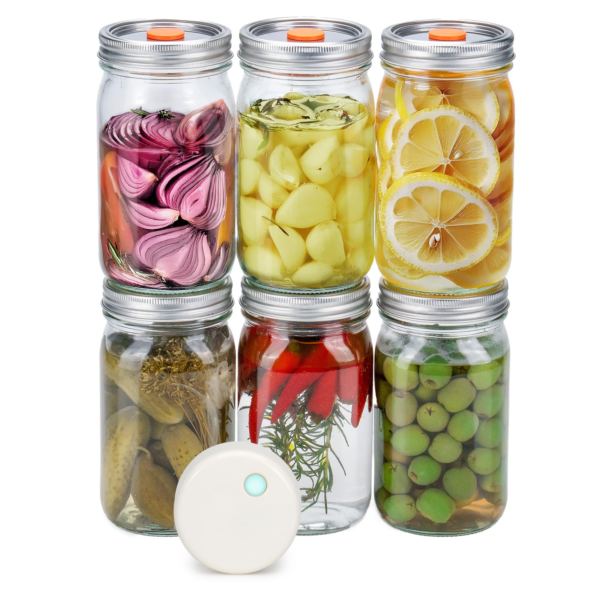 SealVax® Mason Jar Vacuum Sealer Kit - 6 Wide-Mouth Glass Jars (6x32oz) with Reusable Stainless Steel Lids & Airtight Valve System - No Opener Needed - Perfect for Food Storage, Meal Prep, Canning, and Preserving Freshness