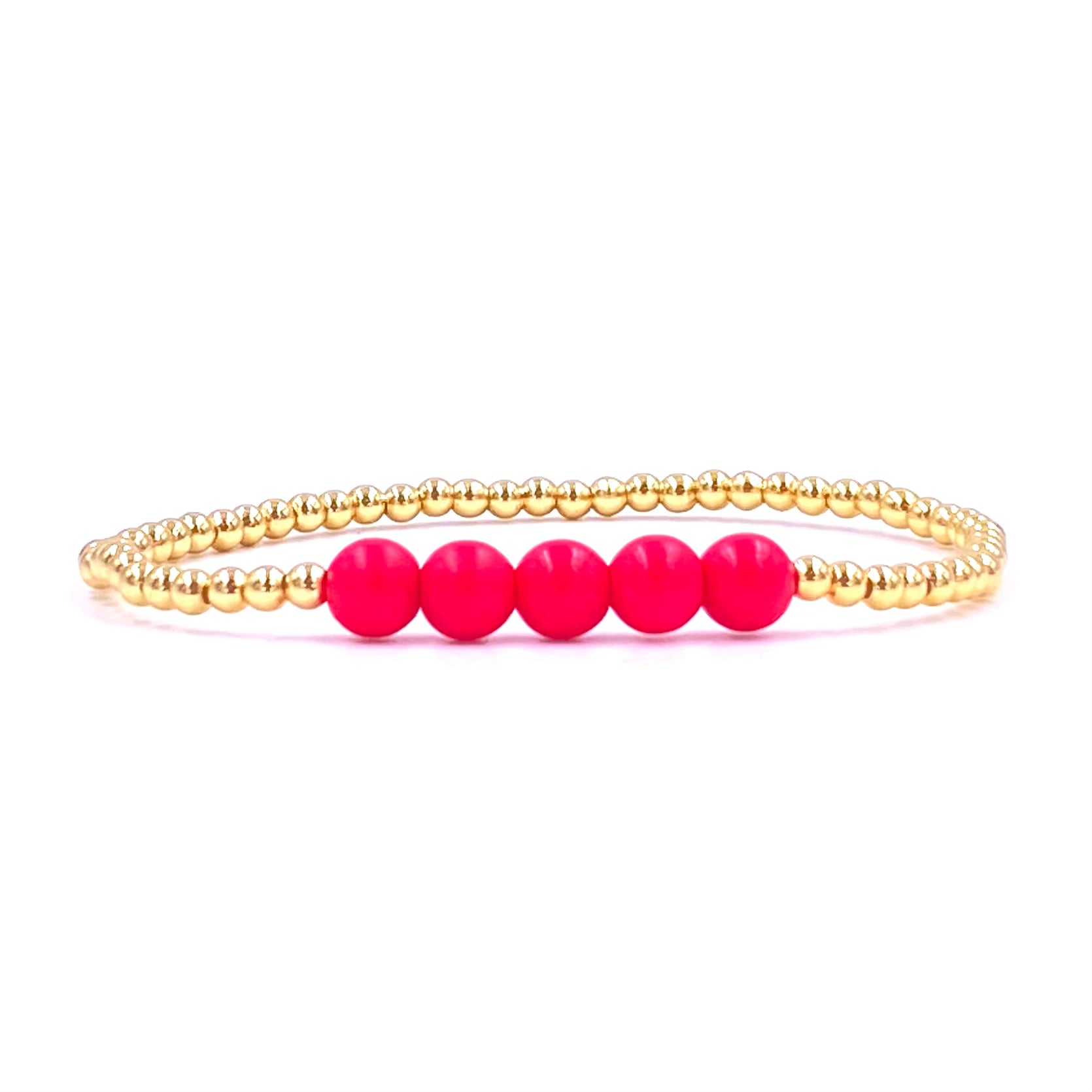 Ashley Gold Stainless Steel 3mm 5-Ball Beaded Stretch Bracelet with Gold Plating & Enamel Center - Elegant Jewelry for Women, Perfect for Parties, Weddings & Everyday Wear