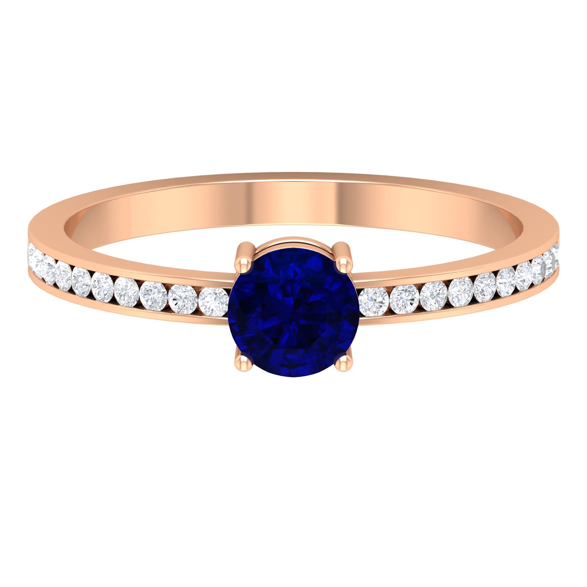 1 CT Natural Blue Sapphire & Diamond Solitaire Ring - 5mm Round Cut Blue Sapphire Engagement Ring in 14K Solid Gold - Perfect for Proposals, Anniversaries & Special Occasions