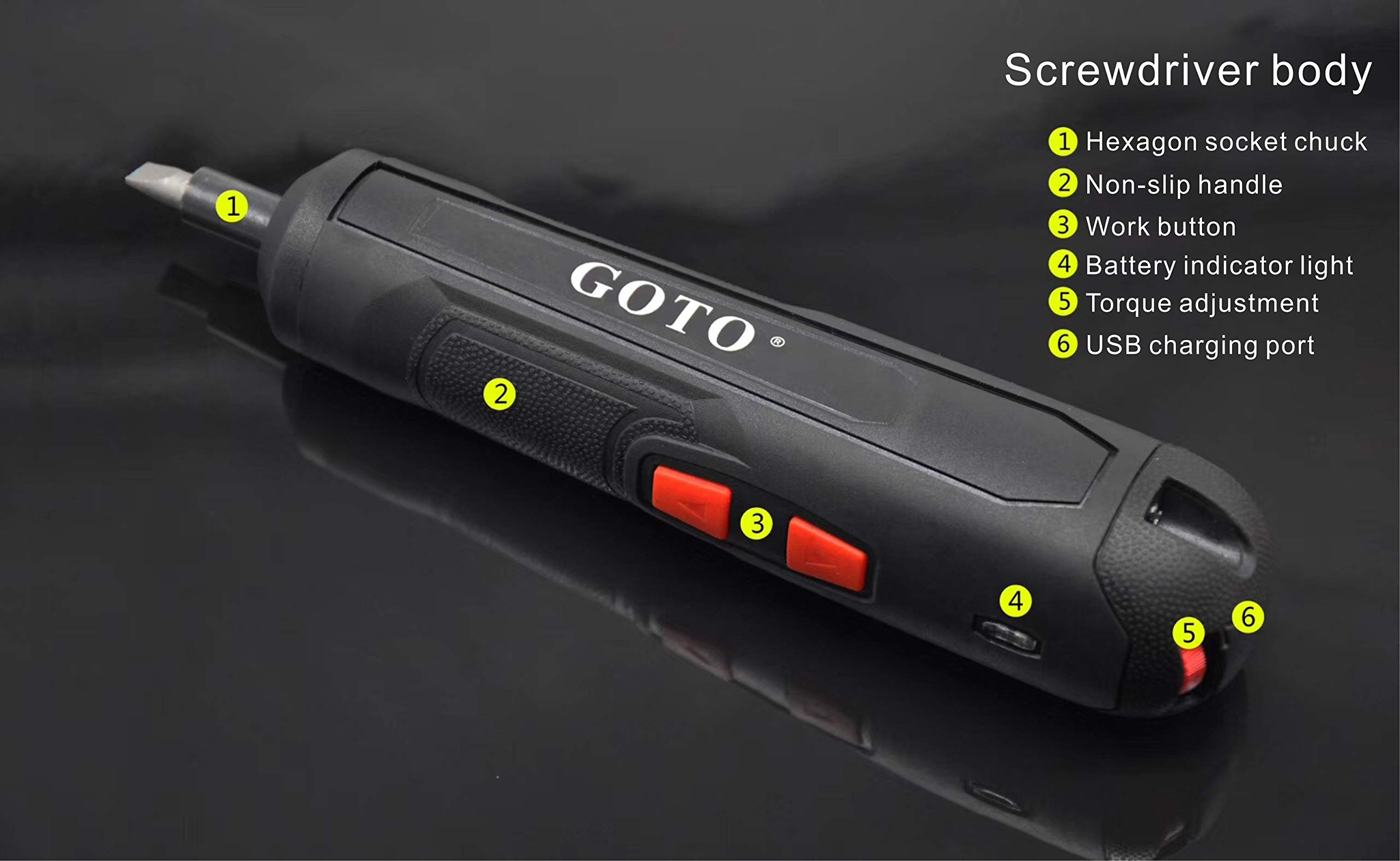 **GOTO Cordless Electric Screwdriver Set - USB Rechargeable, 6 Torque Settings, 10 Bits, Forward/Reverse Switch - Perfect for DIY Projects, Home Repairs & Quick Driving Tasks**