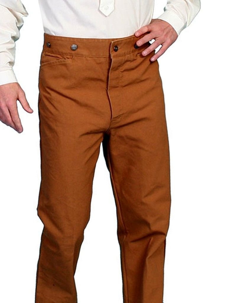 Men's Wahmaker Button Fly Saddle Pants - 100% Cotton Canvas Work Pants in Brown | Durable Western Style Jeans for Ranch Work, Horseback Riding & Casual Wear