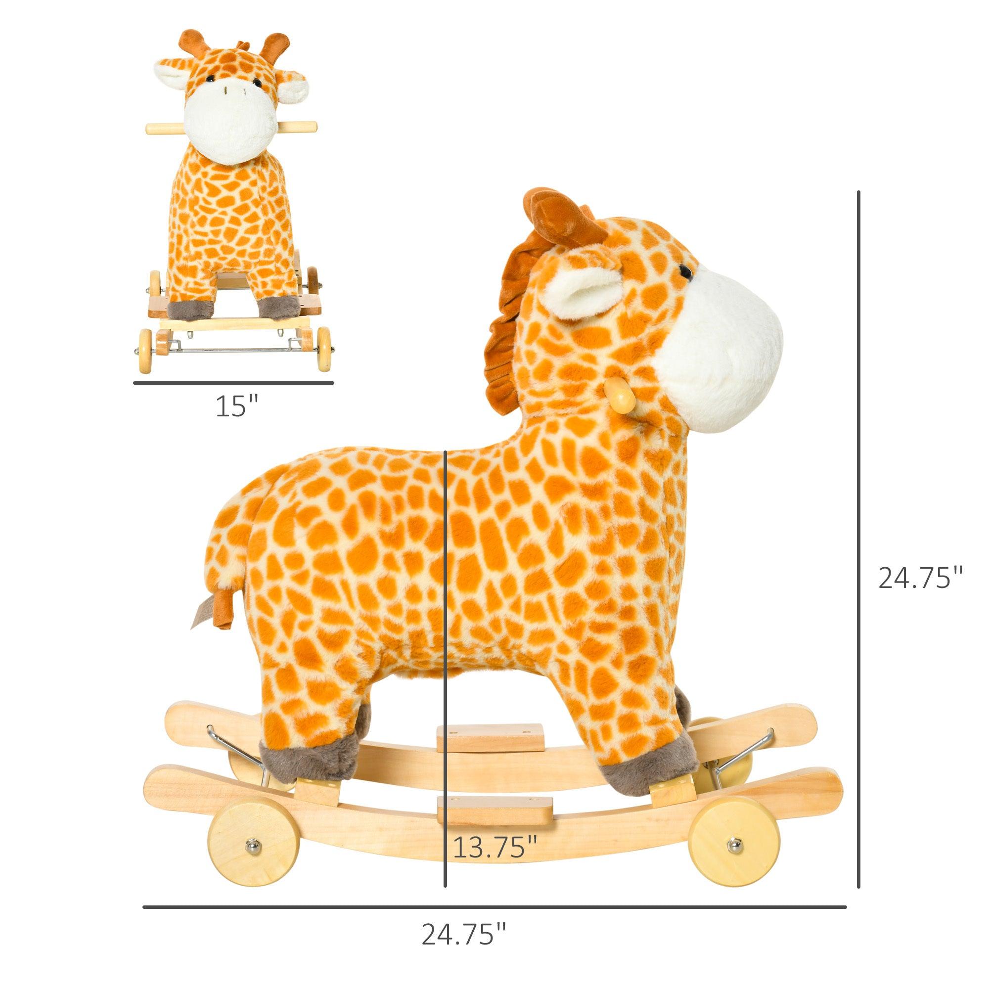 2 in 1 Kids Plush Ride On Rocking Horse Toy - Giraffe Shaped Rocker with Realistic Sounds for Toddlers Ages 3-6 | Yellow Soft Animal Rocking Toy for Playroom, Nursery & Birthday Gifts | Indoor Toddler Activity Toy for Boys & Girls