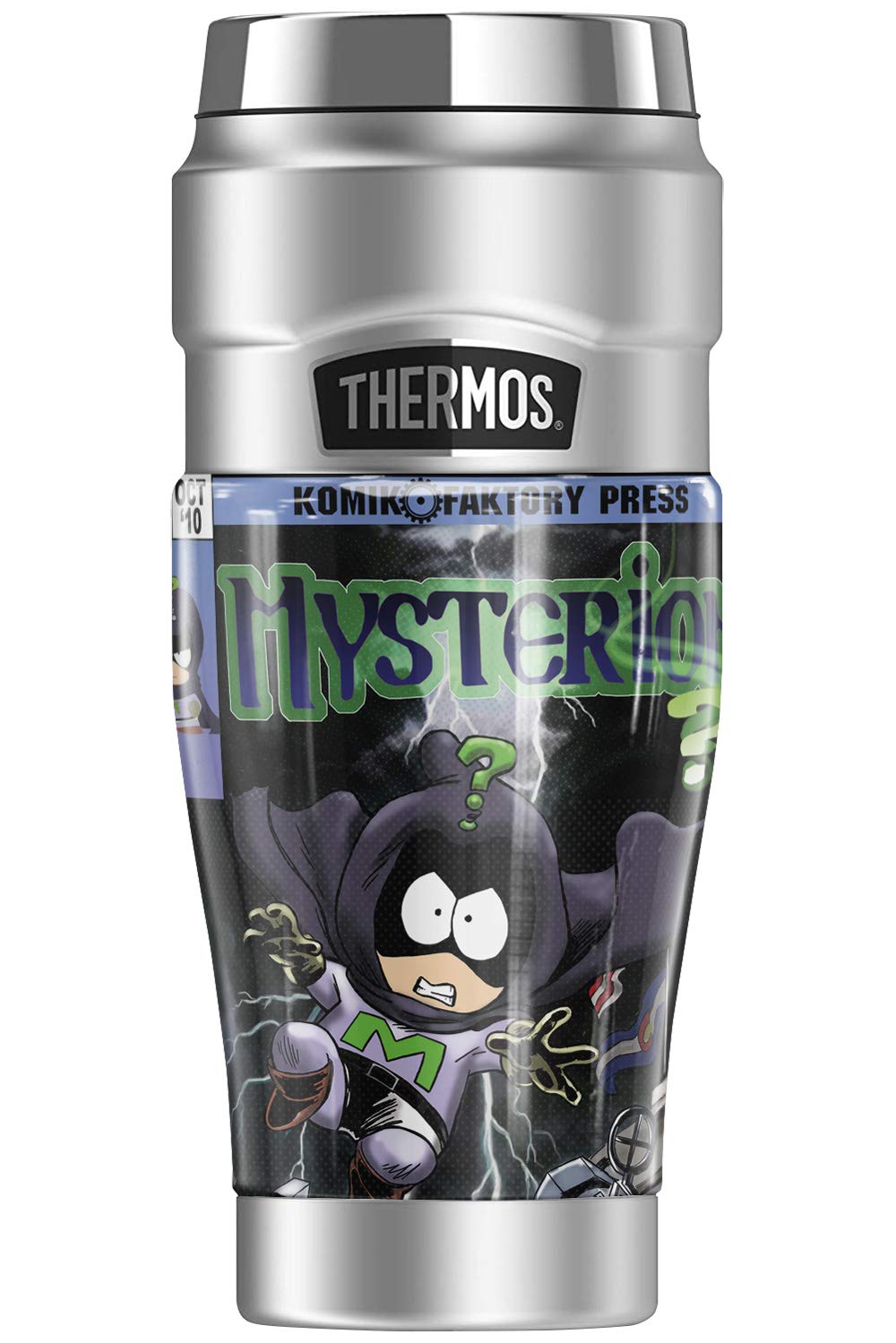 South Park Mysterion Comic Stainless Steel Travel Tumbler - 16oz Vacuum Insulated Double Wall Thermos for Hot & Cold Drinks - Perfect for Office, Gym & Outdoor Adventures