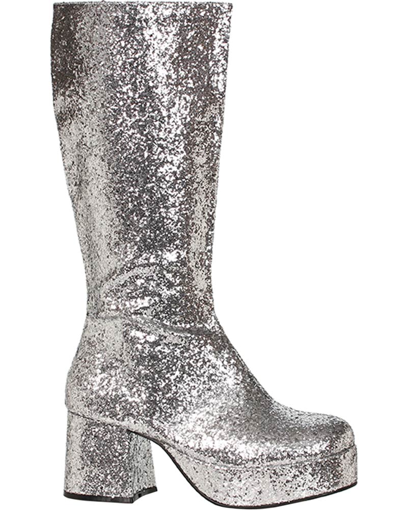 Vintage 70s Rocker Silver Glitter Premium Men's Boots - Retro Party Shoes for Concerts, Halloween & Costume Events