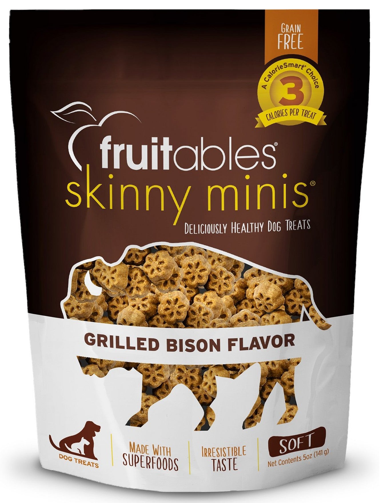 Fruitables Skinny Minis Grilled Bison Dog Treats 5oz - Healthy Low-Calorie Training Snacks for Small & Medium Dogs - Perfect for Reward, Training & On-the-Go Treats