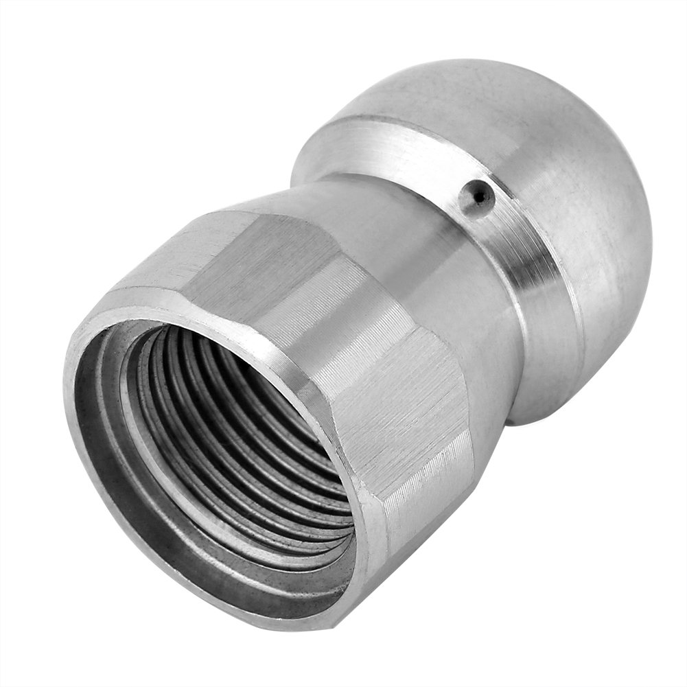 Stainless Steel 3/8 Inch Sewer Jetter Nozzle Kit with Hydro Jet, Random Flow & Button Sealing - 4000 PSI Drain Cleaning Tool for Home Plumbing, Commercial Use & Industrial Pipe Maintenance (1, Silver)