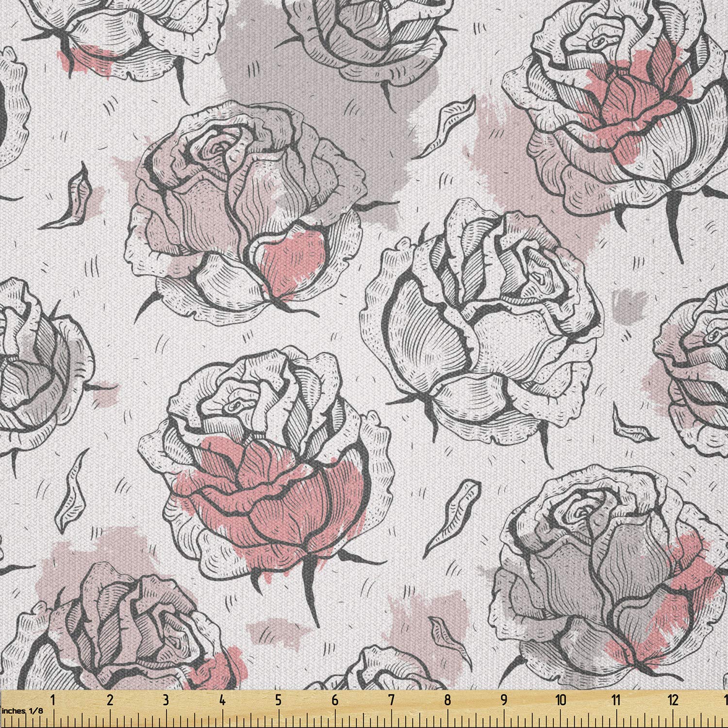 Ambesonne Rose Stretch Knit Fabric by The Yard - Romantic Floral Print with Pastel Paint Blots, 5 Yards (Pale Rose Coral Grey) - Perfect for DIY Clothing, Sewing Projects & Arts Crafts - Ideal for Dresses, Scarves, Home Decor & Quilting