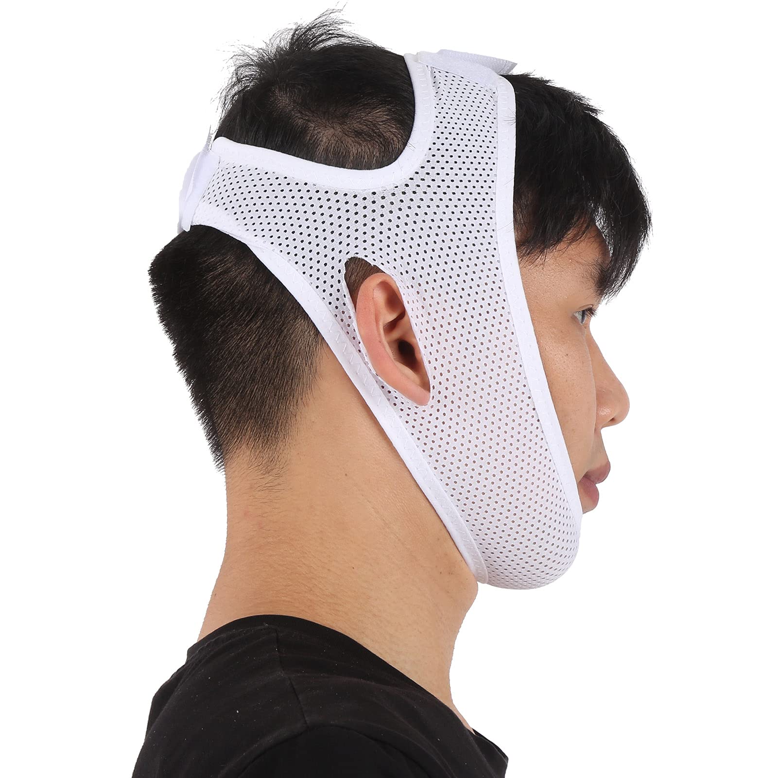 Anti-Snoring Chin Strap for Men & Women - Adjustable Snore Relief Strap with Comfortable Fit (White) - Perfect for Nighttime Sleep & Travel Use