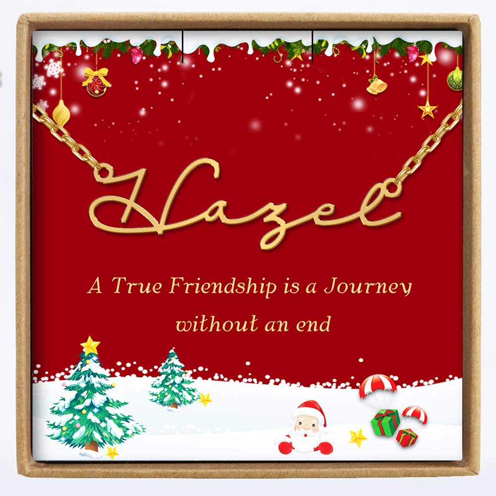 Personalized Name Necklace - Custom Christmas Jewelry Gift for Friends with Message Card | Elegant Friendship Pendant for Holiday Gifting & Special Occasions