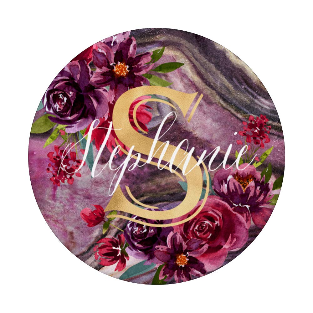 Stephanie Initial S Monogram Necklace - Rose Floral Purple Marble Pendant for Women | Elegant Personalized Jewelry Gift for Birthday, Anniversary & Special Occasions