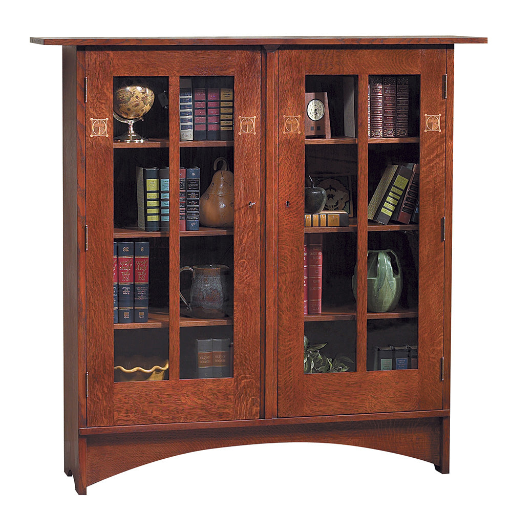 Harvey Ellis Solid Wood Bookcase with Decorative Inlay - Stylish Home Library & Office Storage Solution for Books, Decor & Essentials