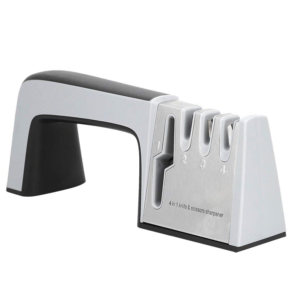 4-in-1 Knife Sharpener - Professional Manual Knife & Scissors Sharpening Tool with 4-Stage Grinding System for Kitchen, Camping & Outdoor Use