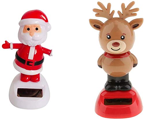 Solar Powered Dancing Christmas Toys - 2pcs Santa & Reindeer Nodding Ornaments for Home, Office, Car, Window Decor | Perfect for Holiday Gifts, Party Decorations & Festive Atmosphere