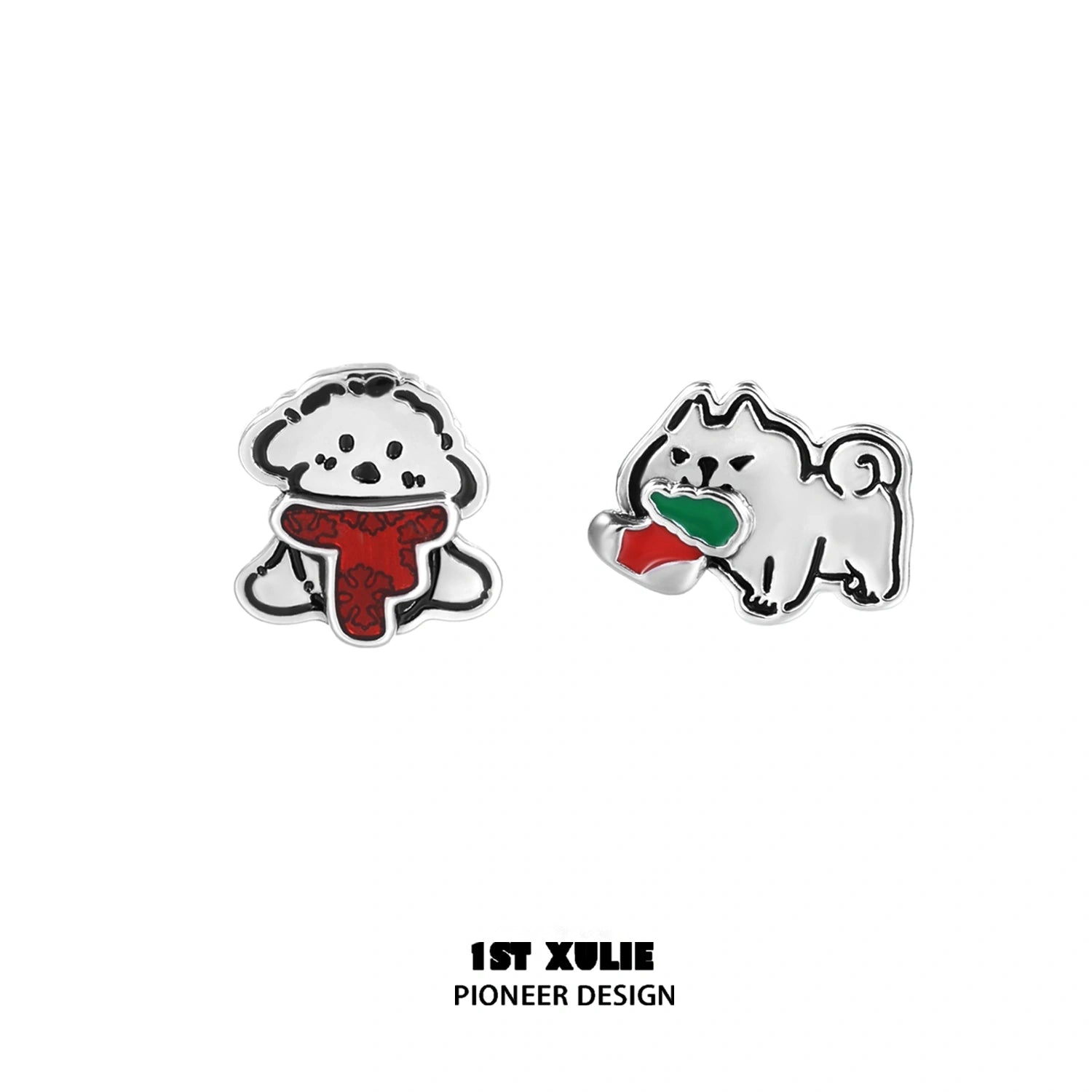 2024 Christmas Graffiti Puppy Sterling Silver Stud Earrings - S925 Hypoallergenic Jewelry Gift for Women - Perfect for Holiday Parties, Gift Exchanges & Festive Outfits